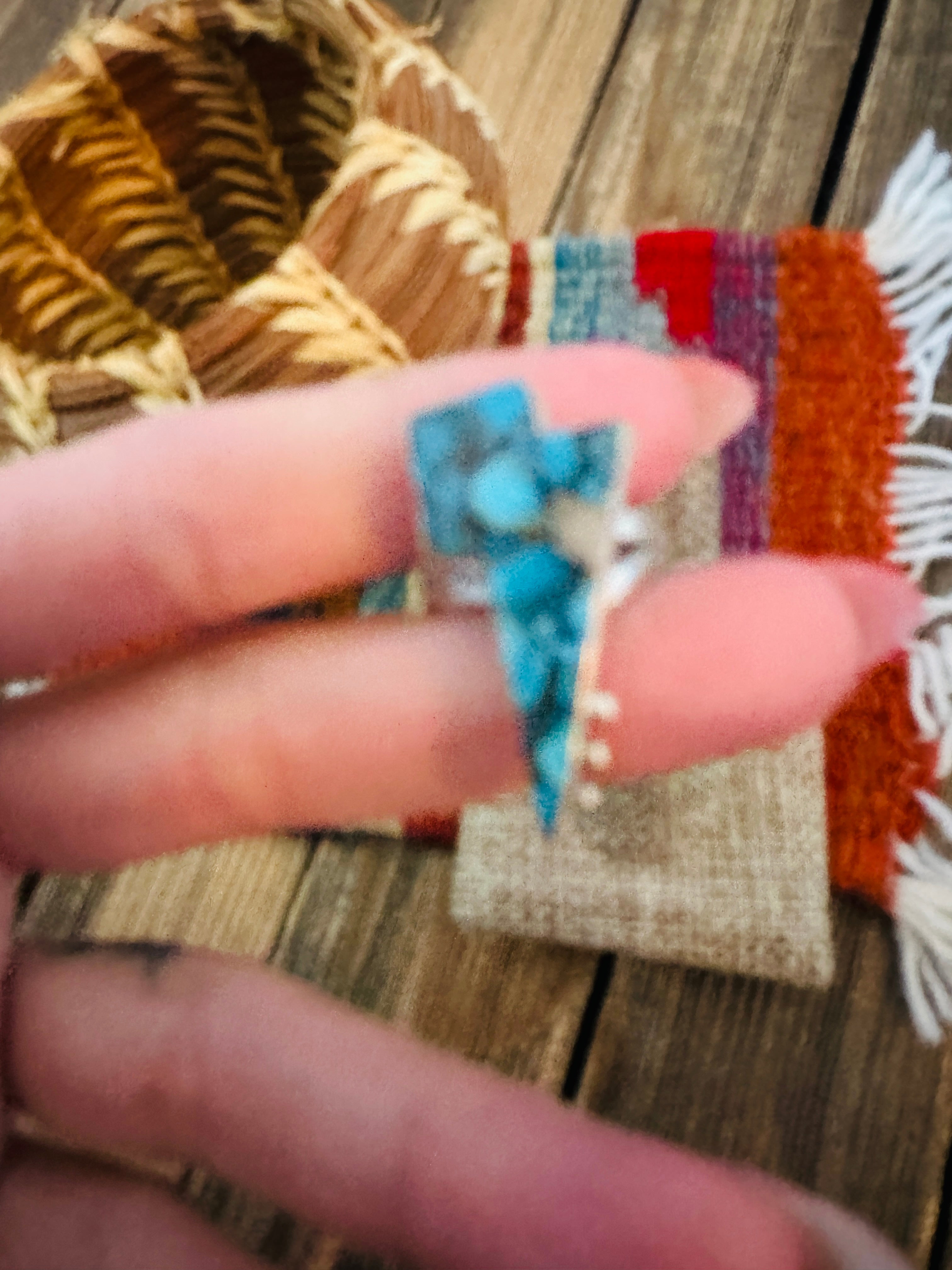 Handcrafted Turquoise & Sterling Silver Lightning Bolt Adjustable Ring