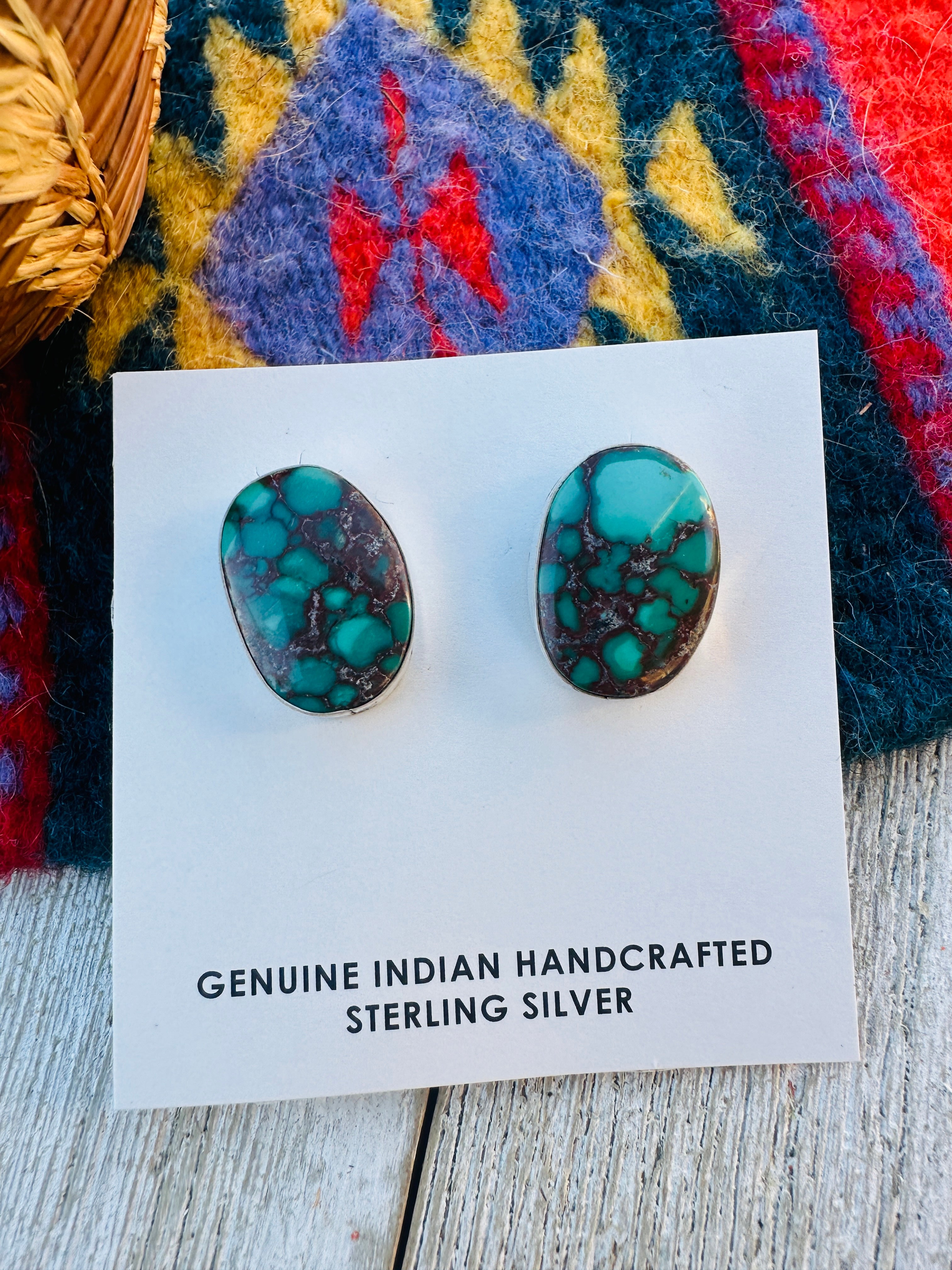 Handcrafted Kingman Web Turquoise & Sterling Silver Post Earrings