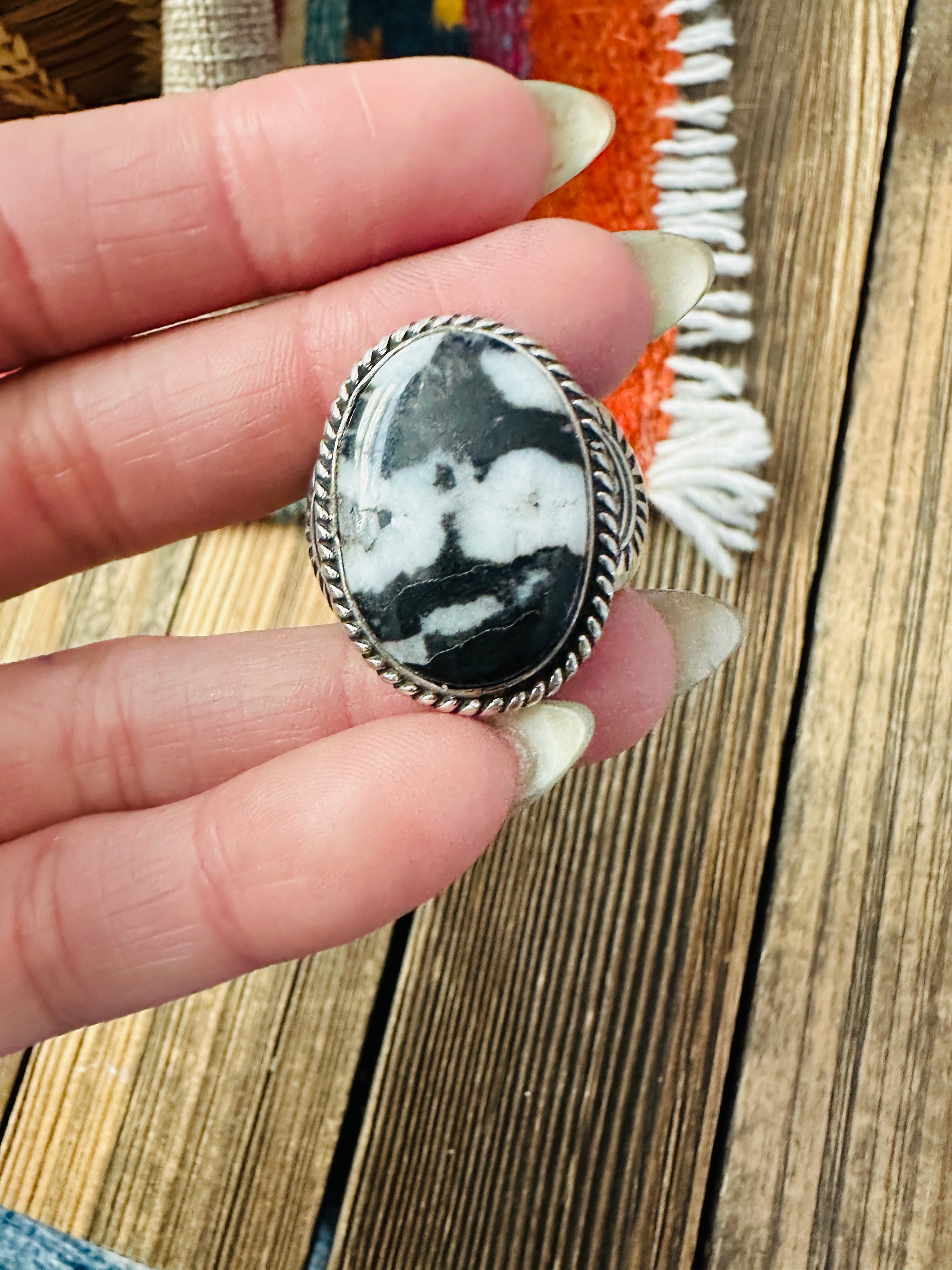 Handcrafted White Buffalo & Sterling Silver Ring Size 11 by Russell Sam