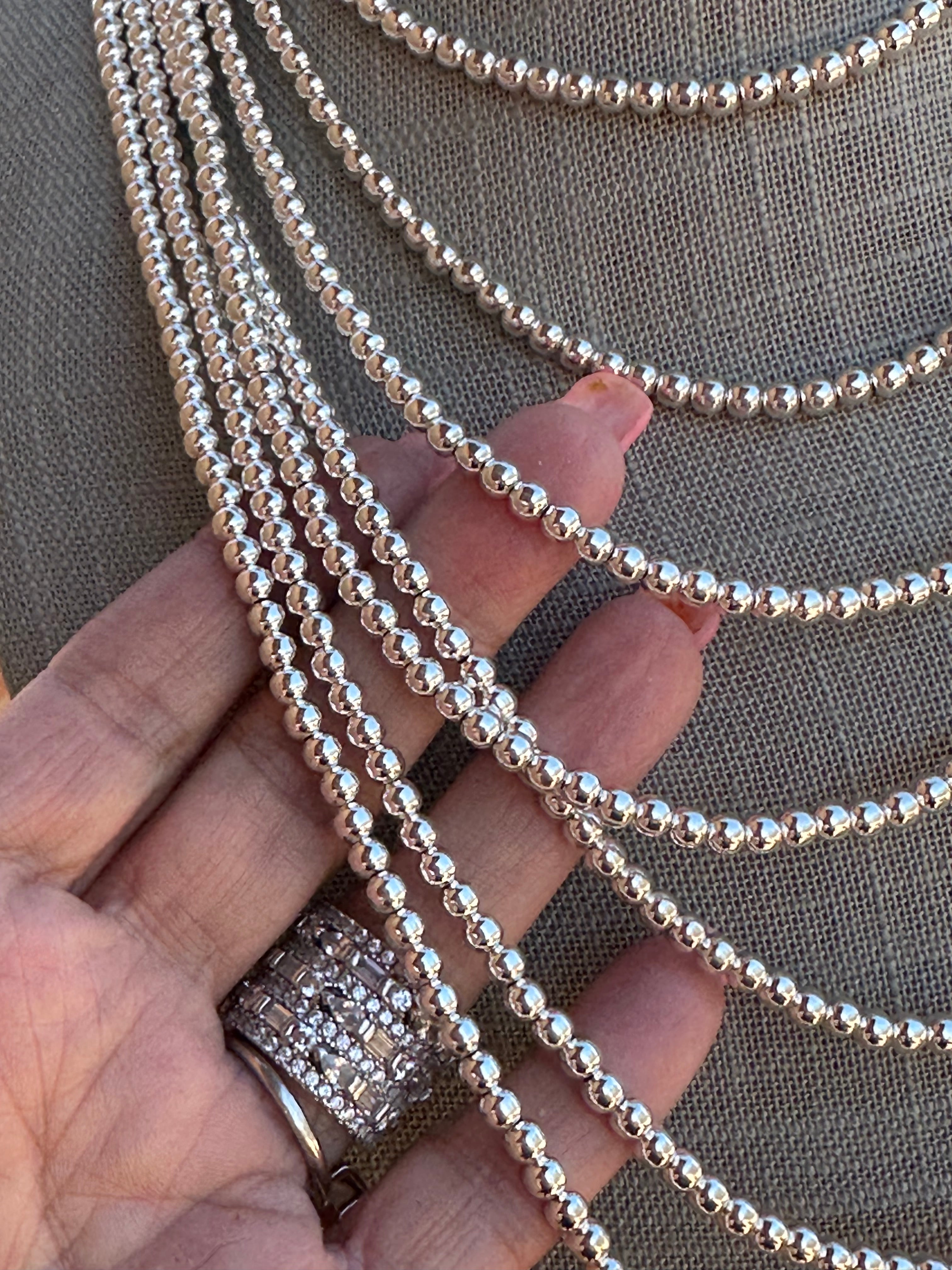 Handcrafted Sterling Silver Elegant Pearl Beaded Necklace 4mm