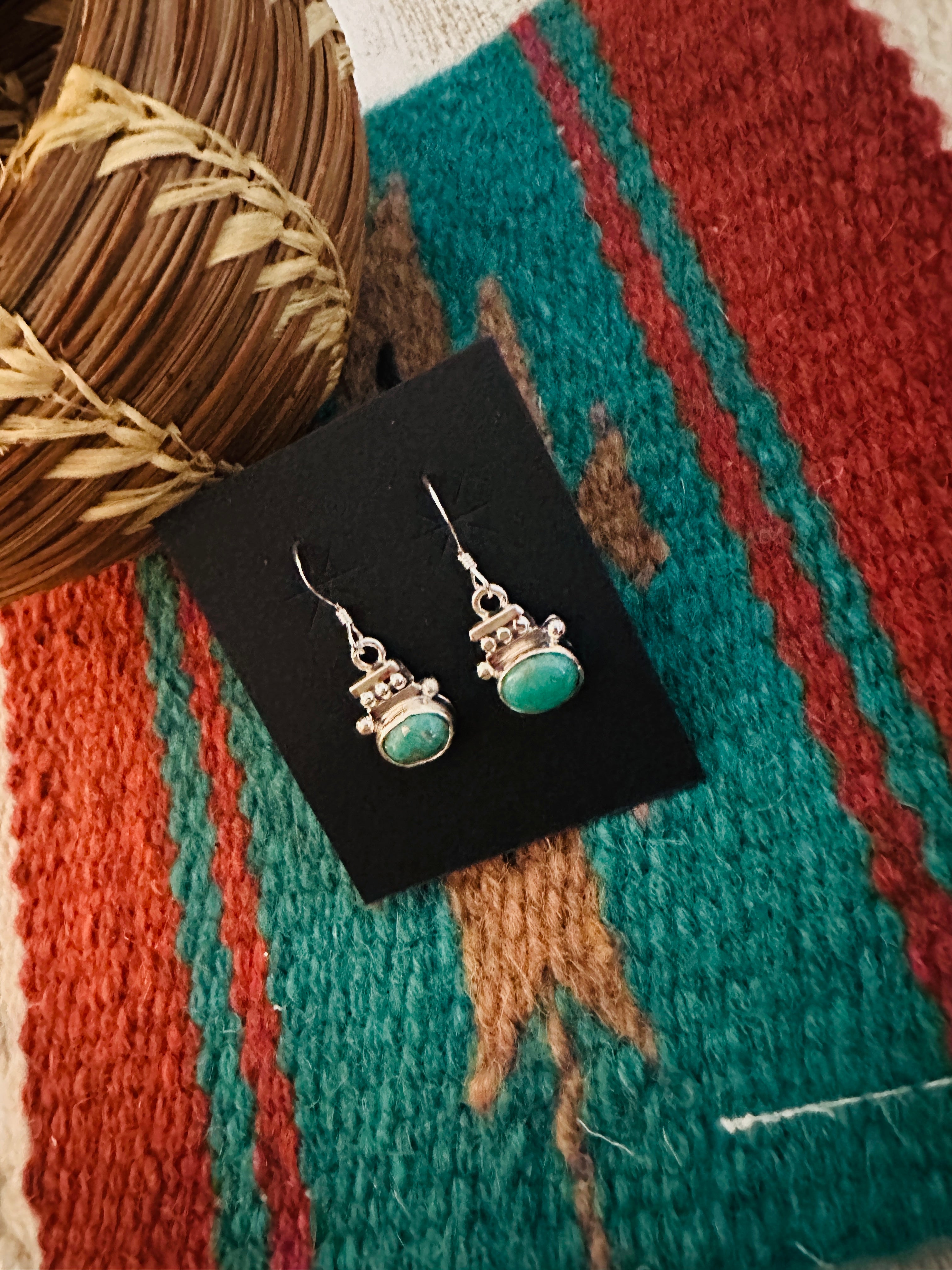 Navajo Morenci Turquoise and Sterling Silver Dangle Earrings