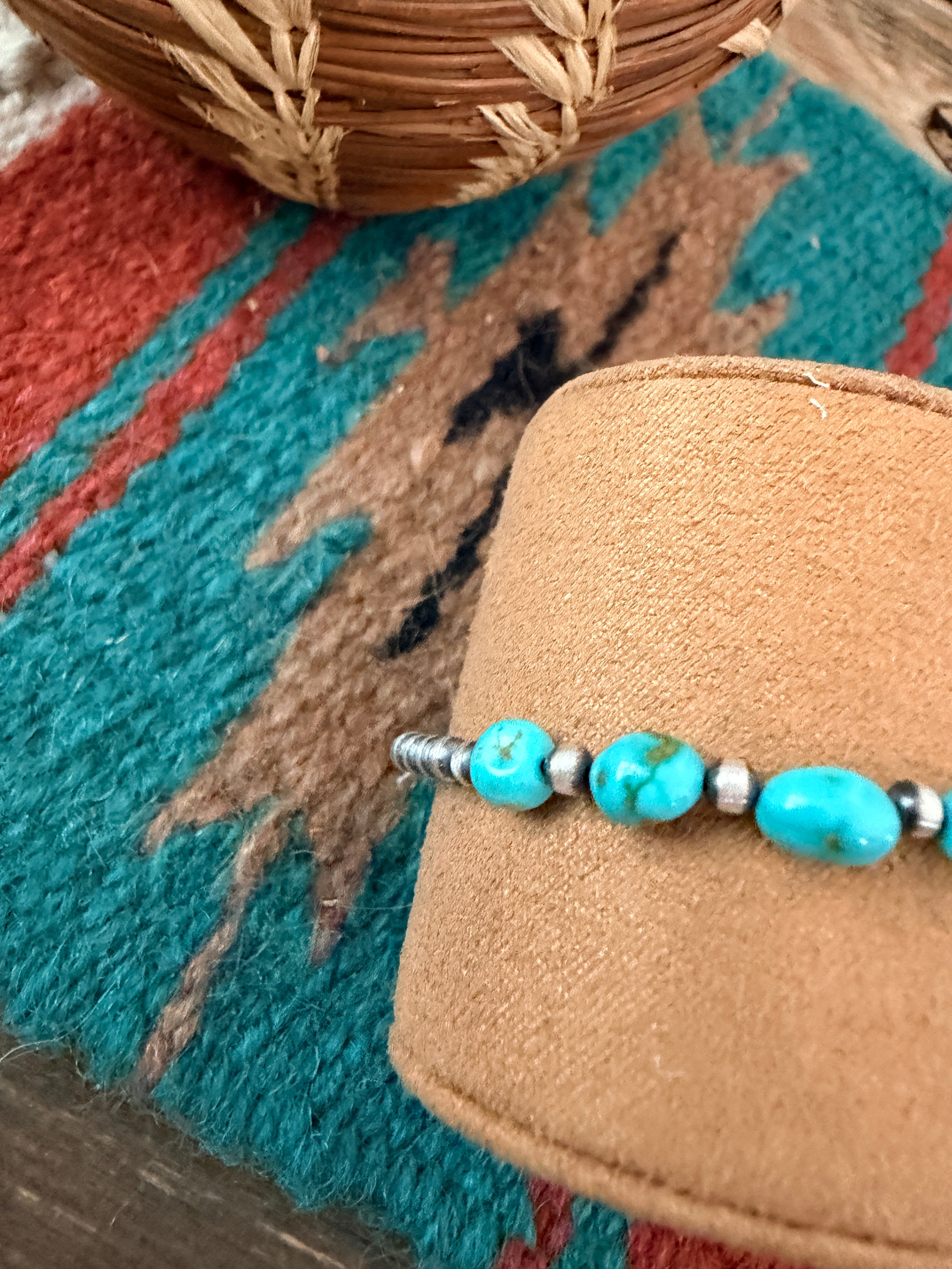 Handcrafted Sonoran Gold Turquoise & Sterling Silver Pearl Beaded Bracele