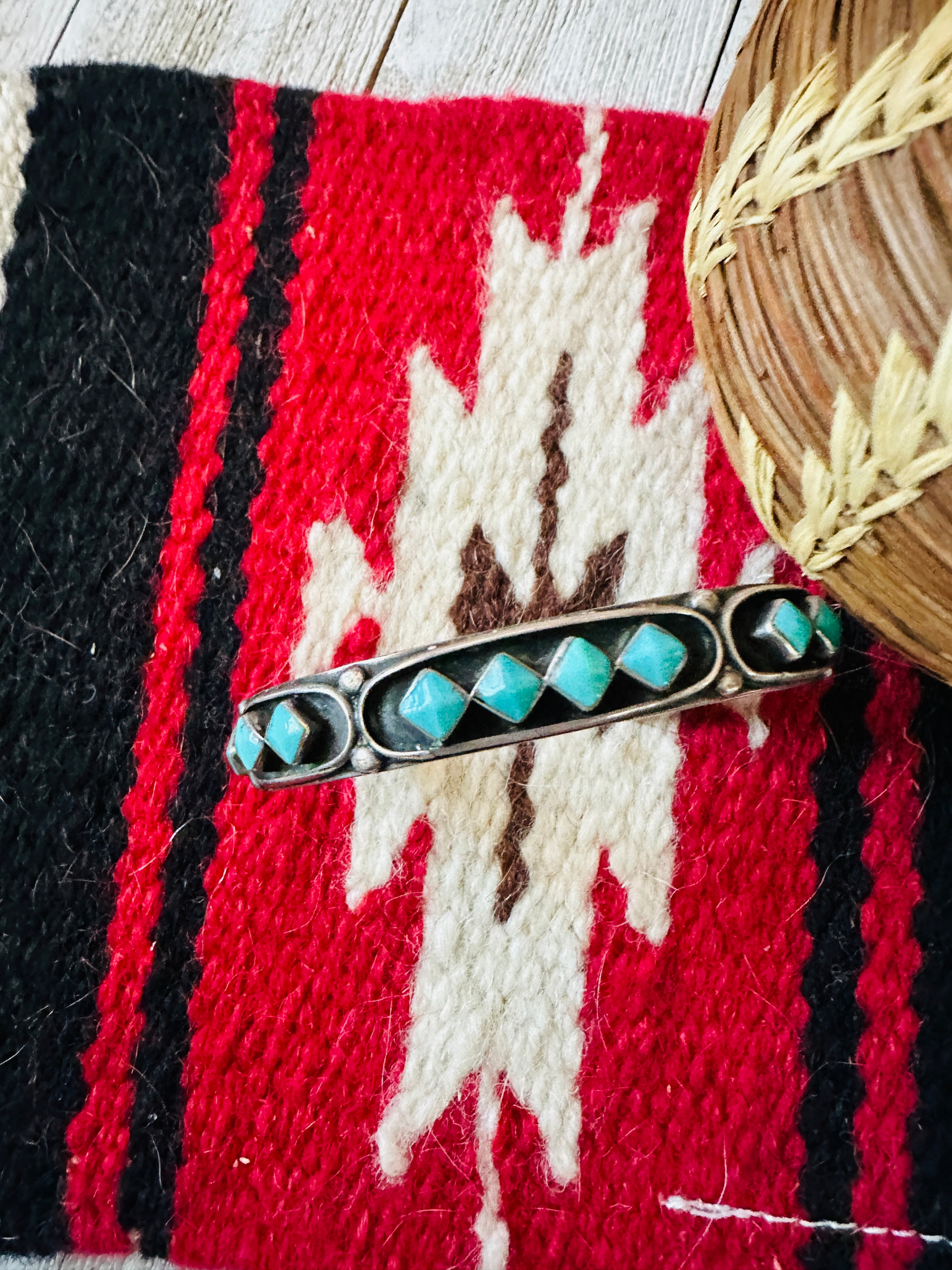 Vintage Old Pawn Navajo Sterling Silver & Turquoise Cuff Bracelet