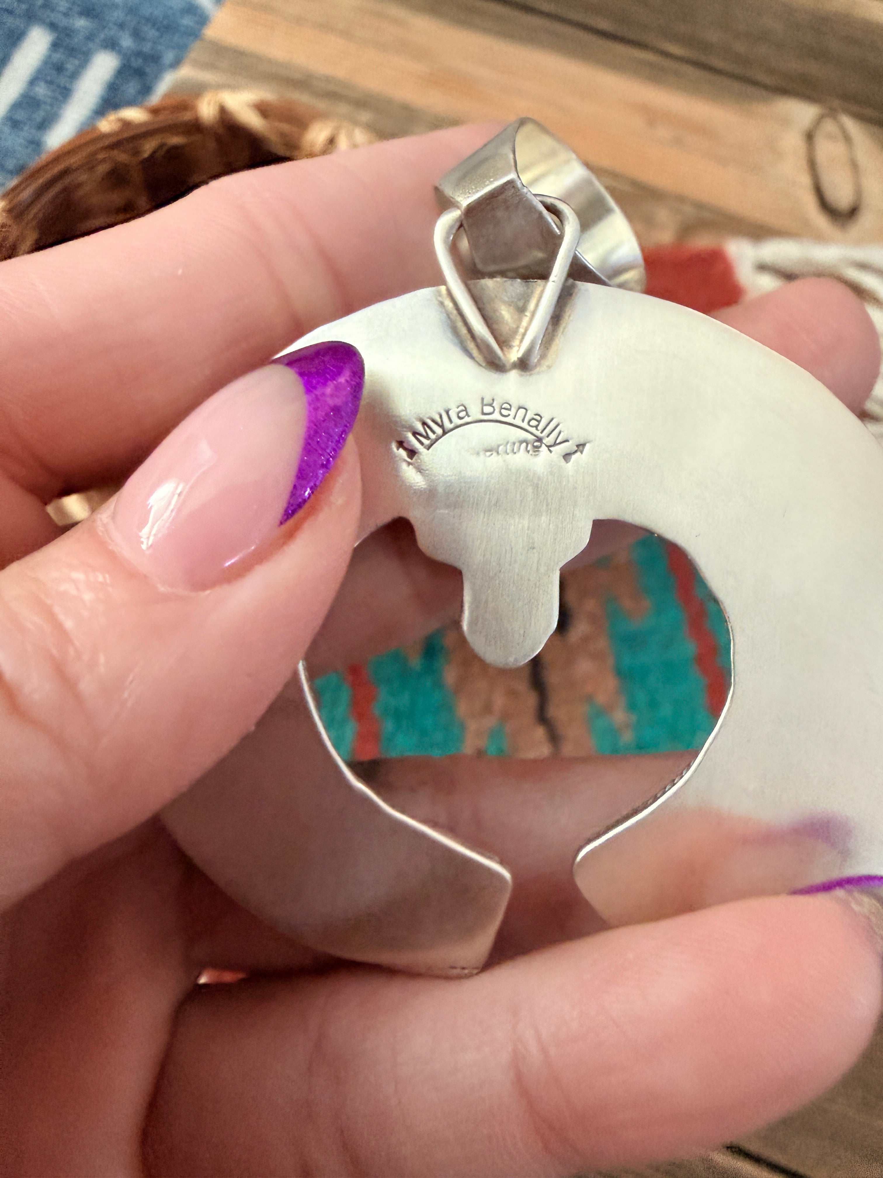 Handcrafted Sterling Silver & Sonoran Mountain Turquoise Naja Pendant by Myra Benally