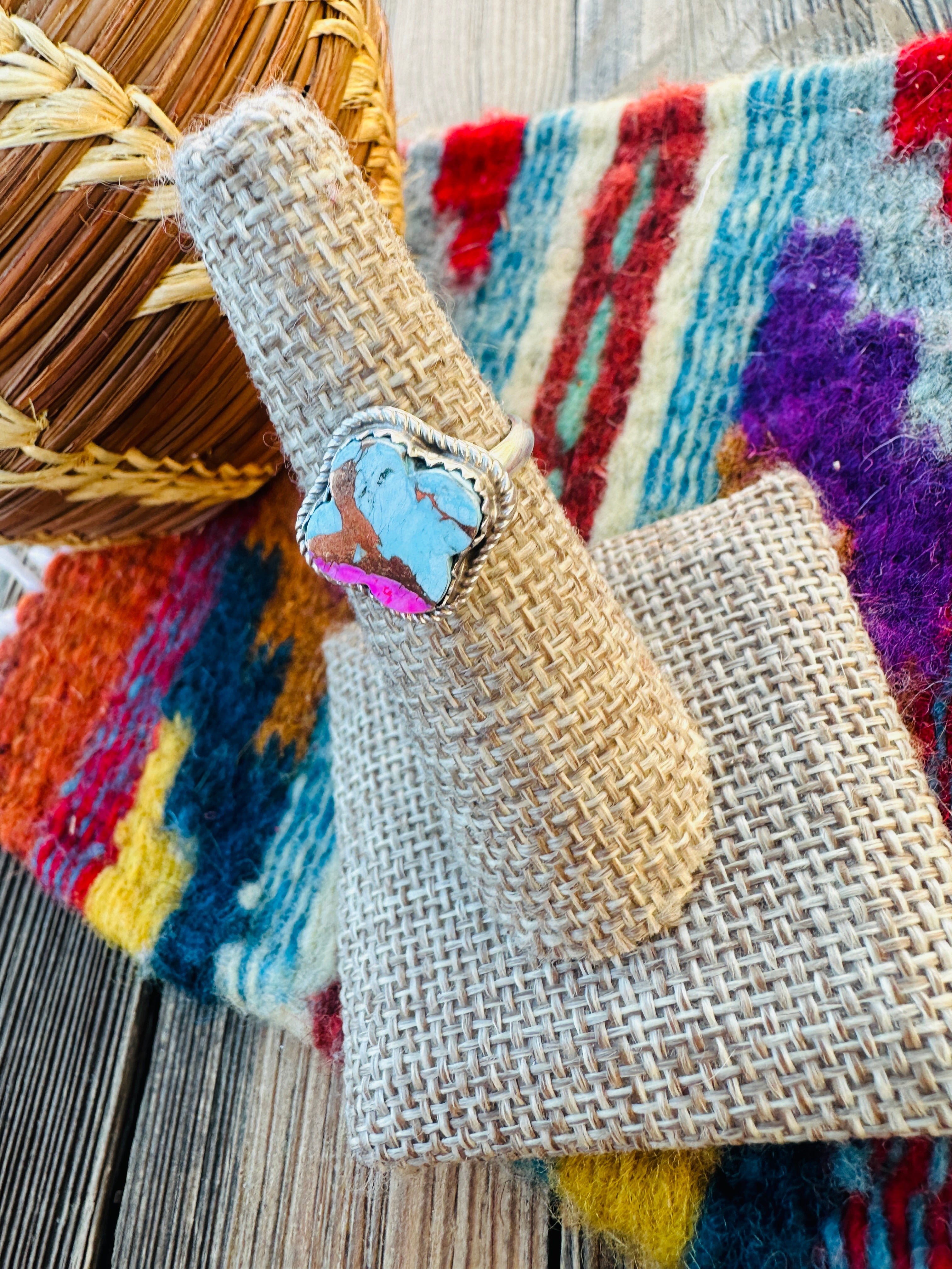 Handcrafted Sterling Silver & Cotton Candy Adjustable Ring