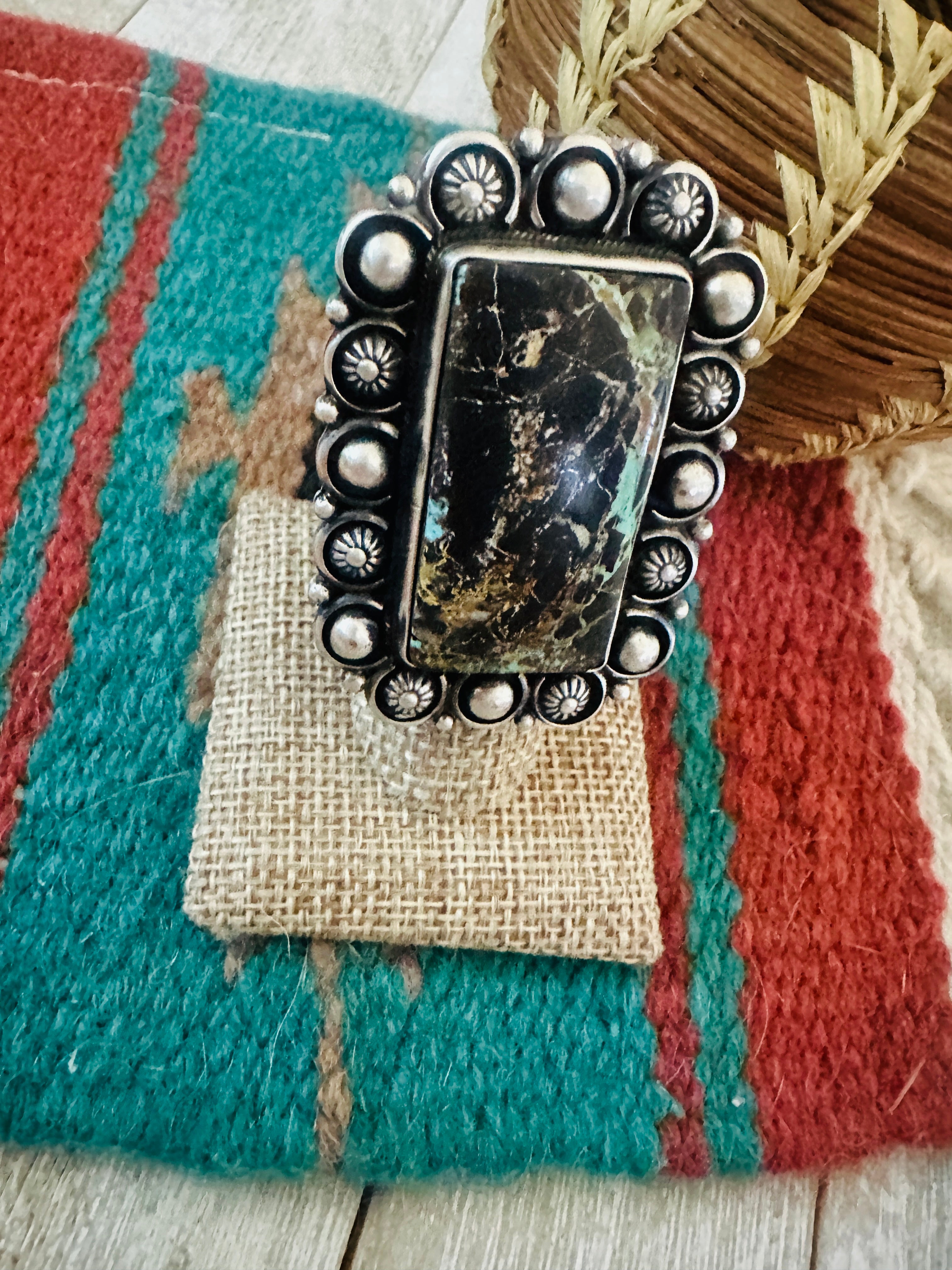 Handcrafted Blackjack Turquoise & Sterling Silver Ring Size 7 by Jackson Hoskie