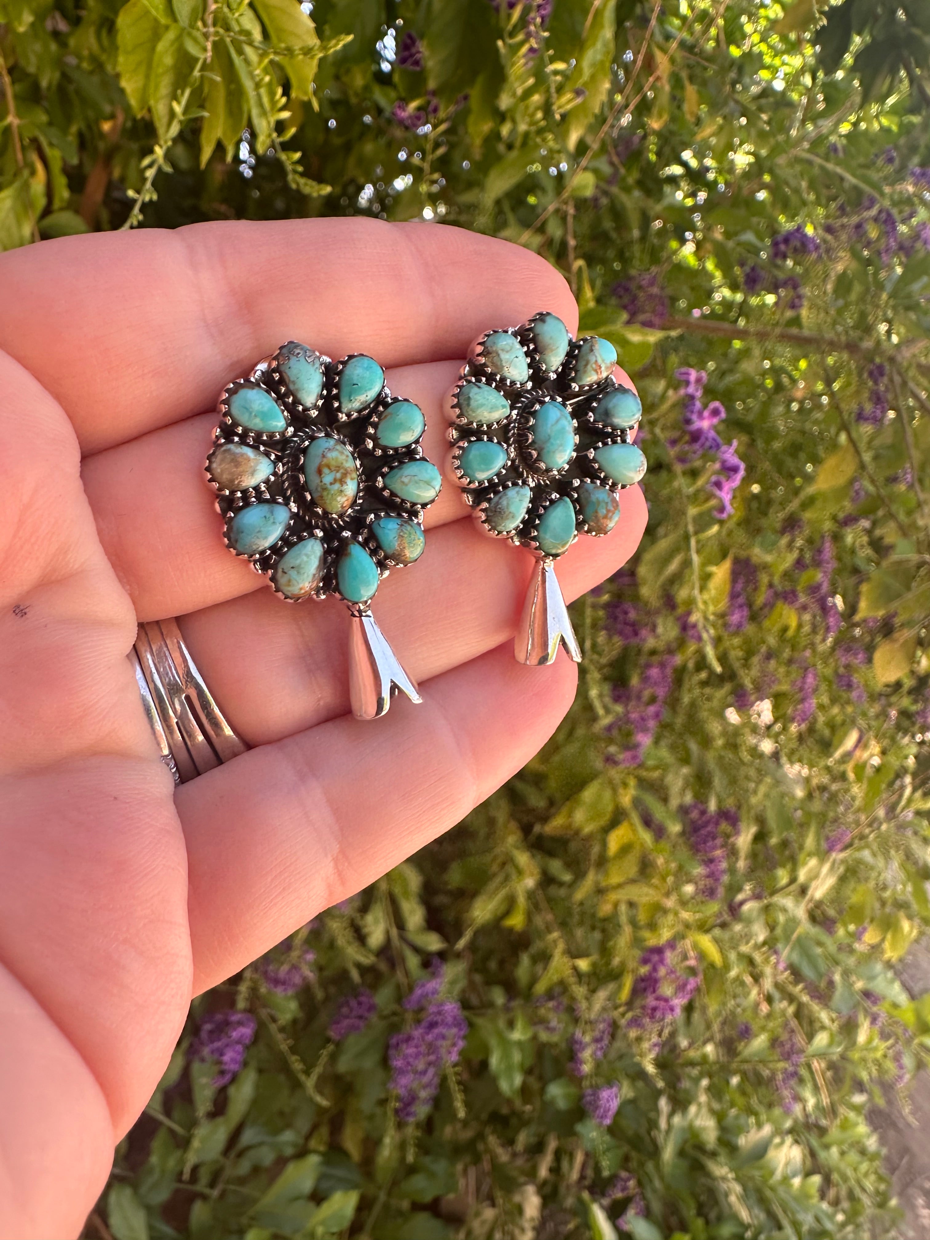 Handmade Sterling Silver & Turquoise Blossom Post Earrings