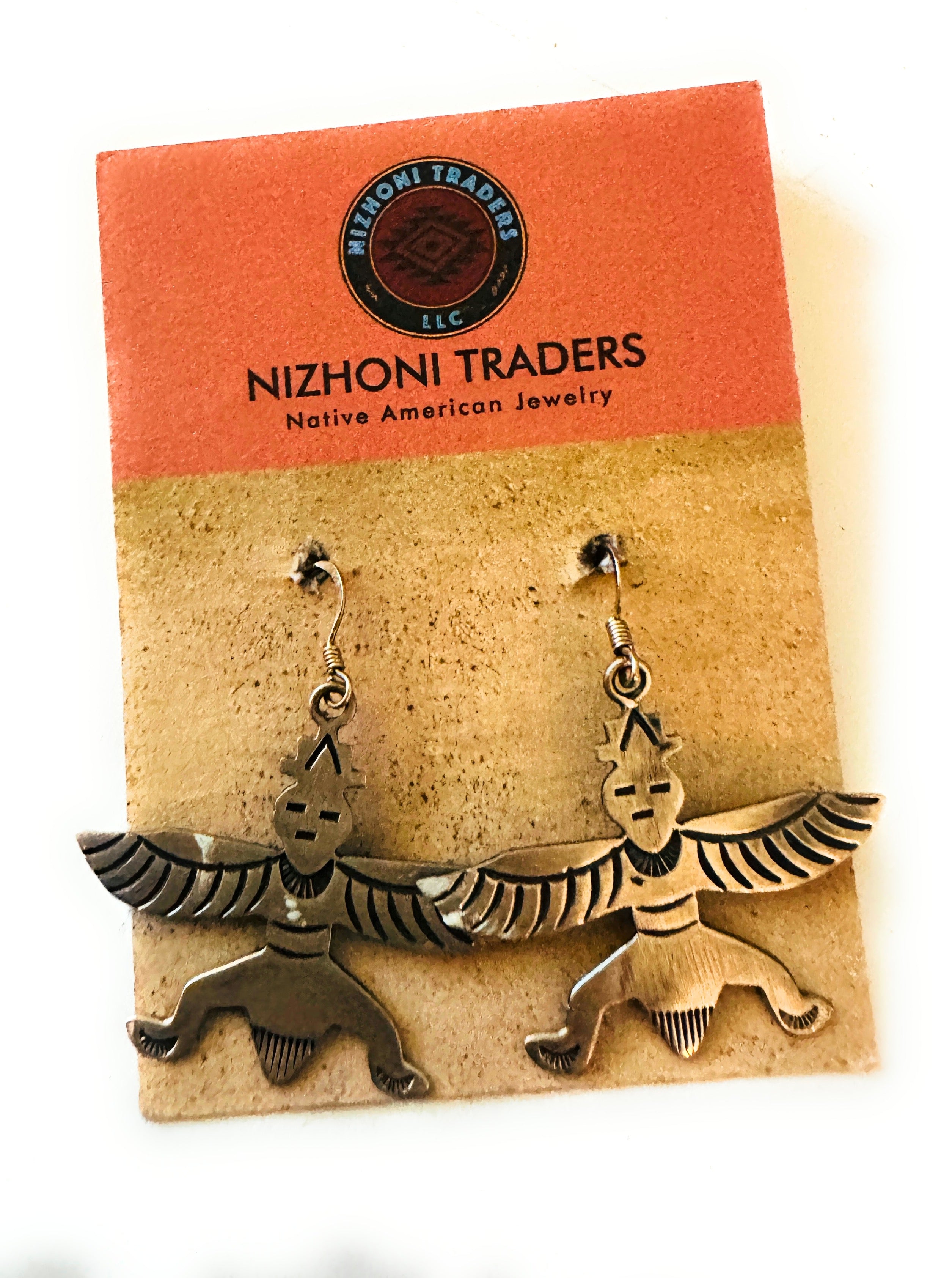 Vintage Old Pawn Navajo Sterling Silver Thunderbird Dangle Earrings