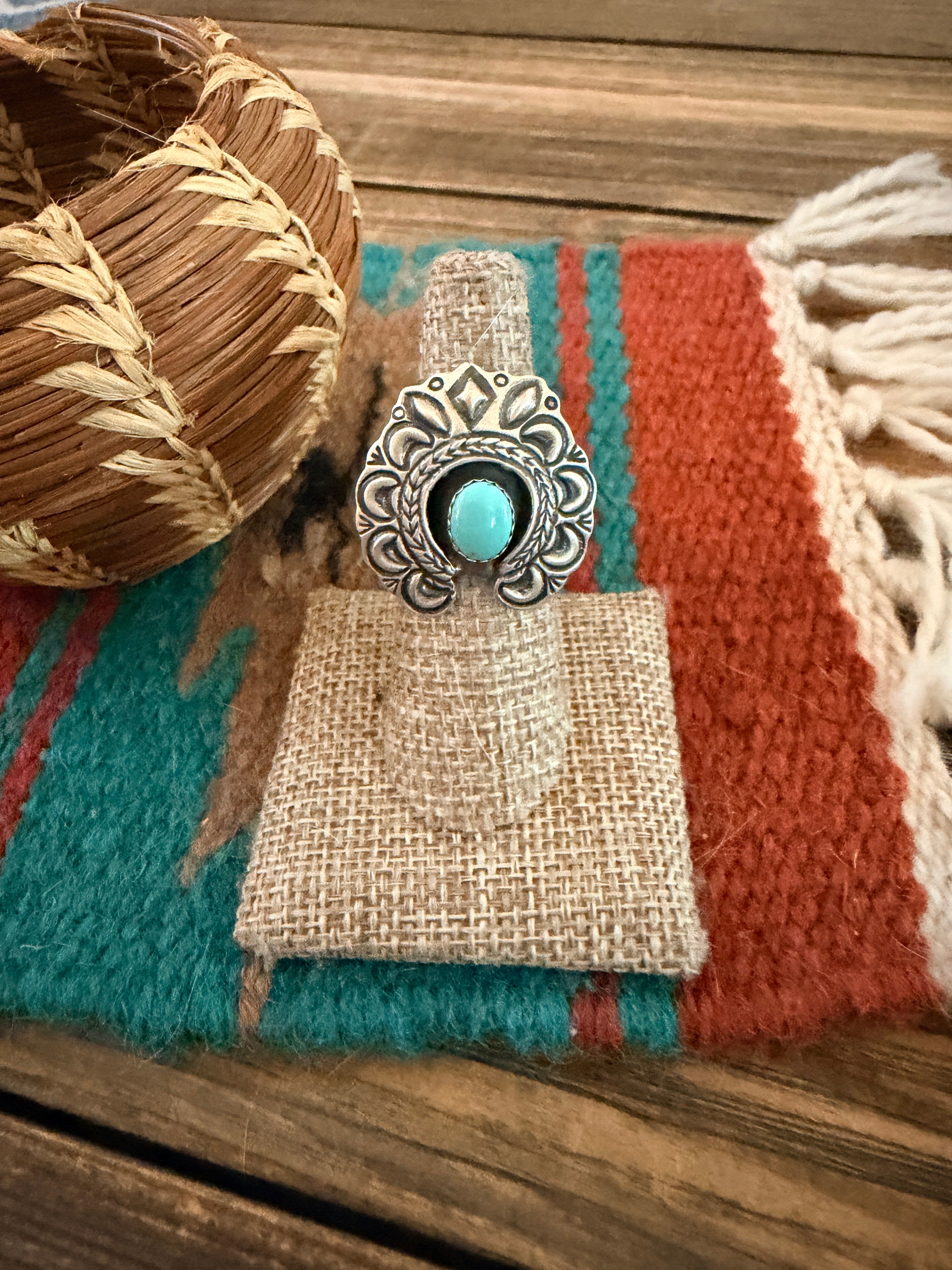 Handcrafted Turquoise & Sterling Silver Naja Ring Size 7 by Russell Sam