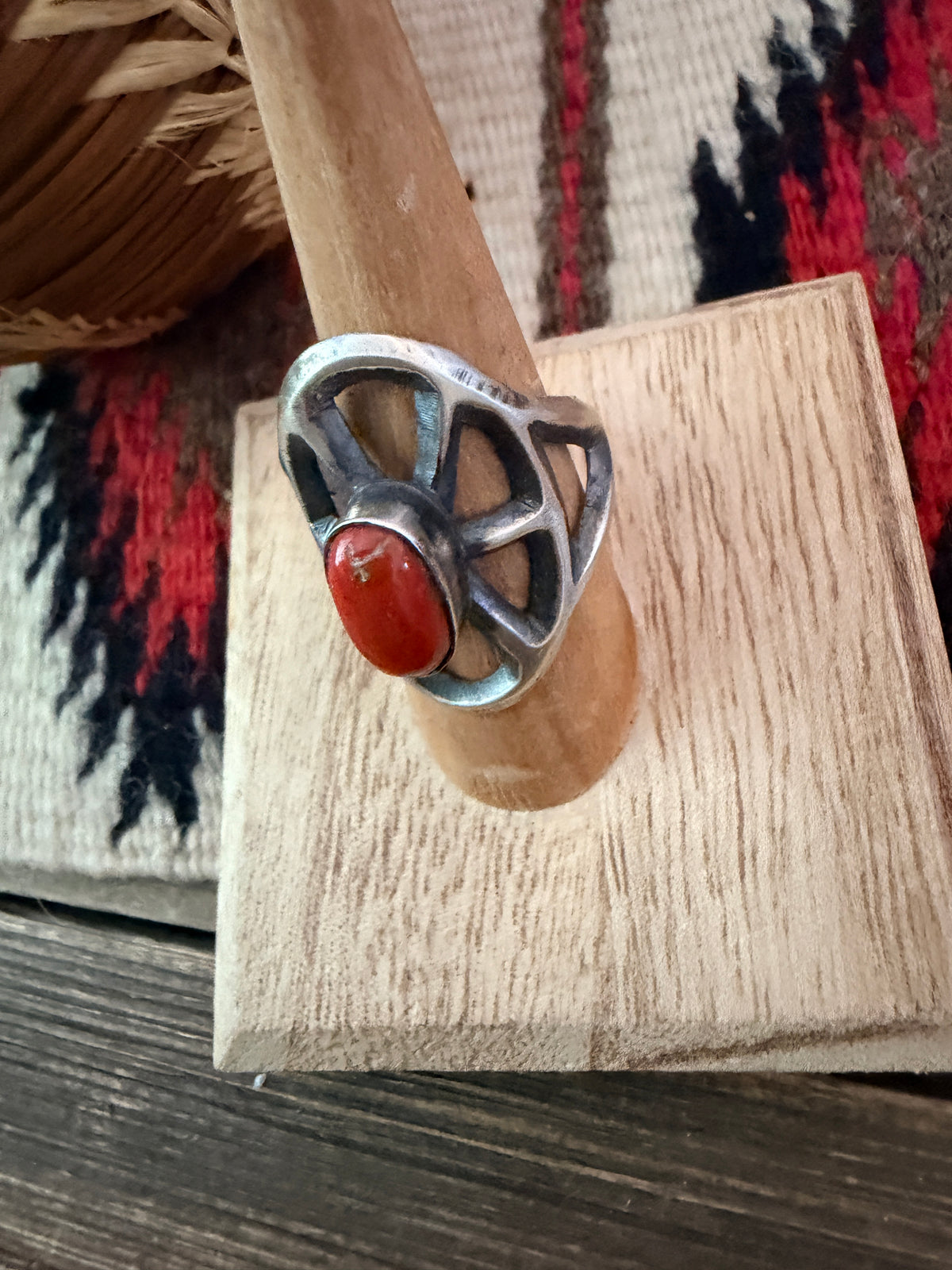 Handcrafted Coral and Sterling Silver Ring size 11 by Chimney Butte