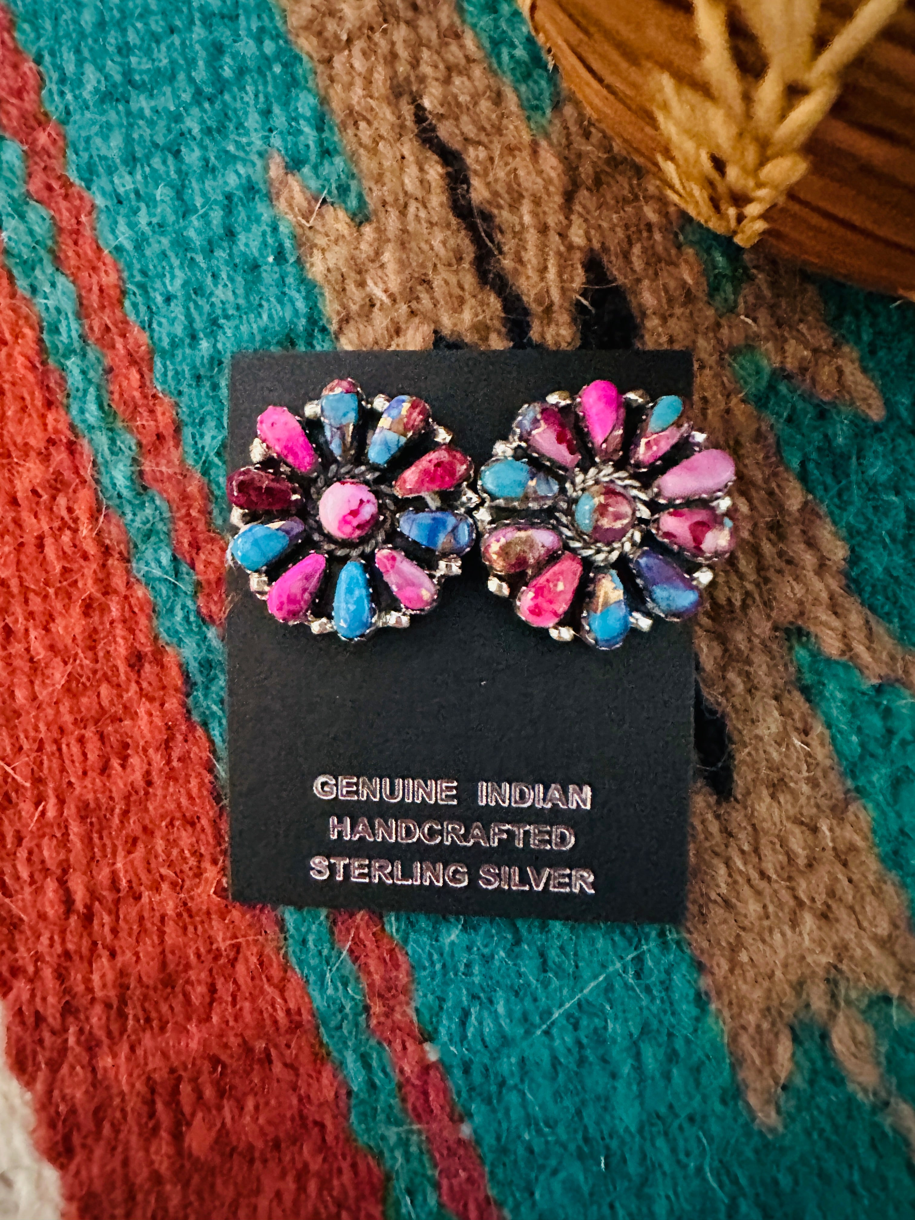 Navajo Pink Dream Mojave & Sterling Silver Cluster Post Earrings