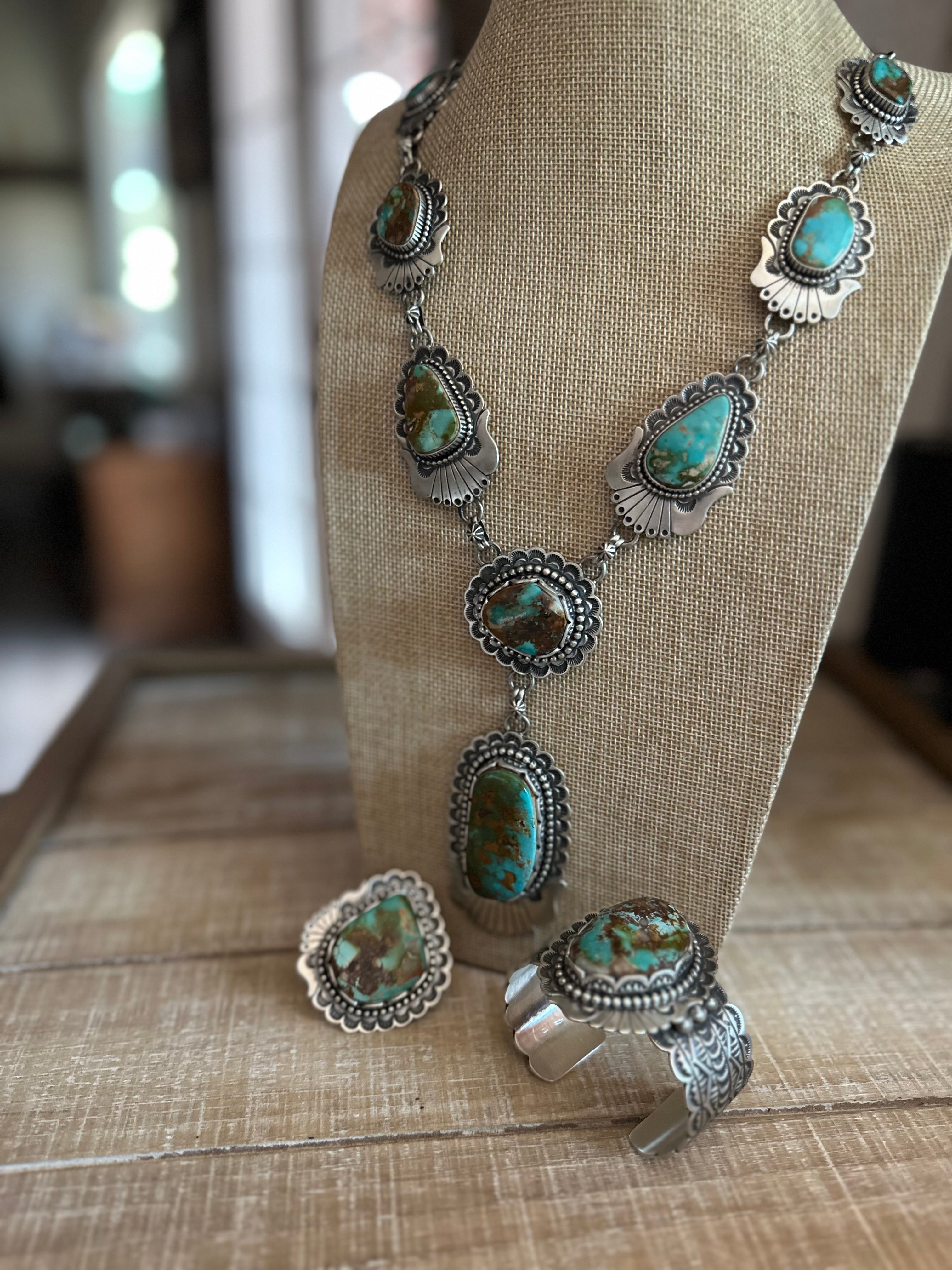 Charles Johnson Navajo Royston Turquoise & Sterling Silver Necklace, B