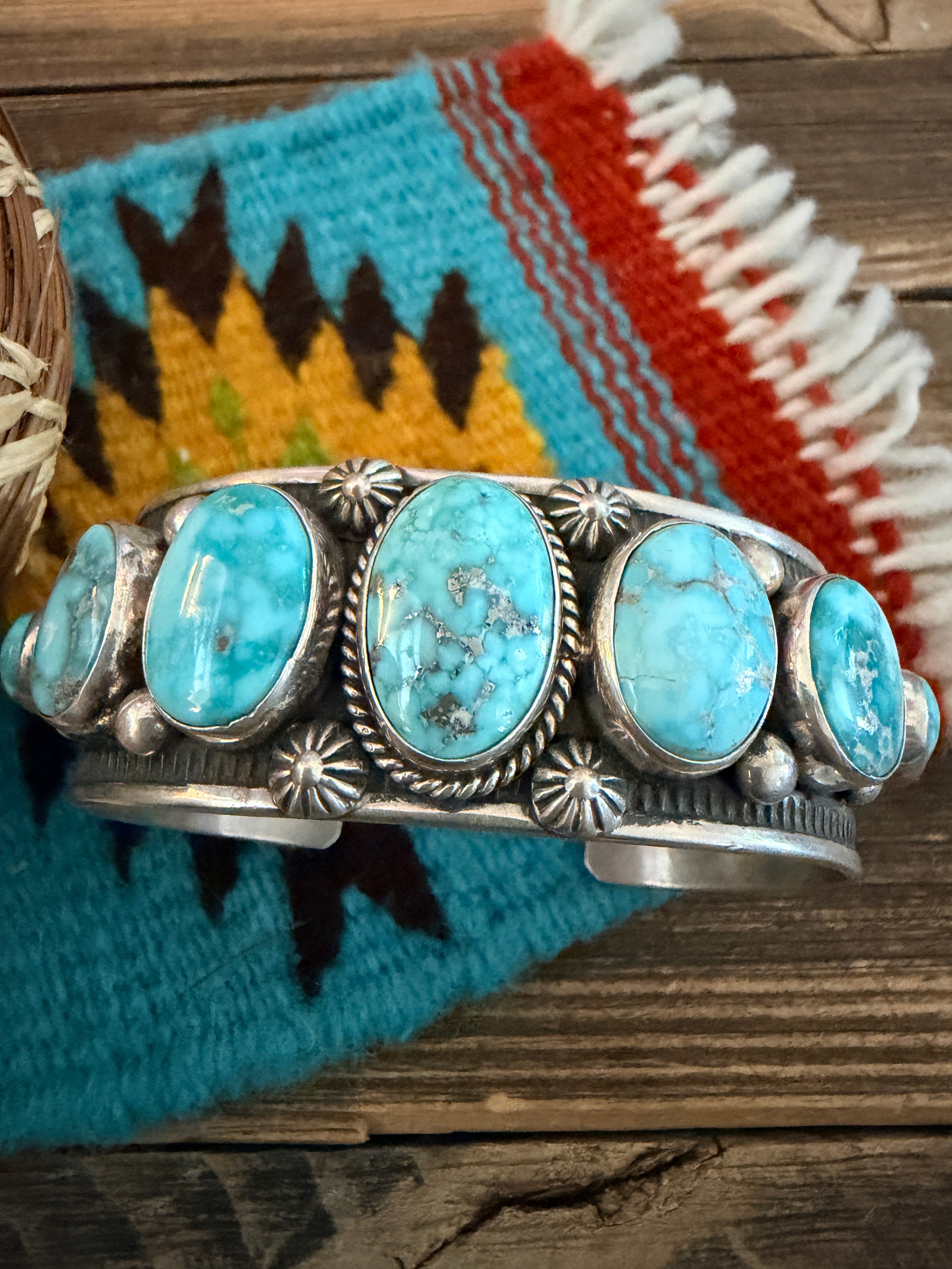 Handcrafted Sterling Silver and Turquoise Cuff Bracelet by Albert Jake