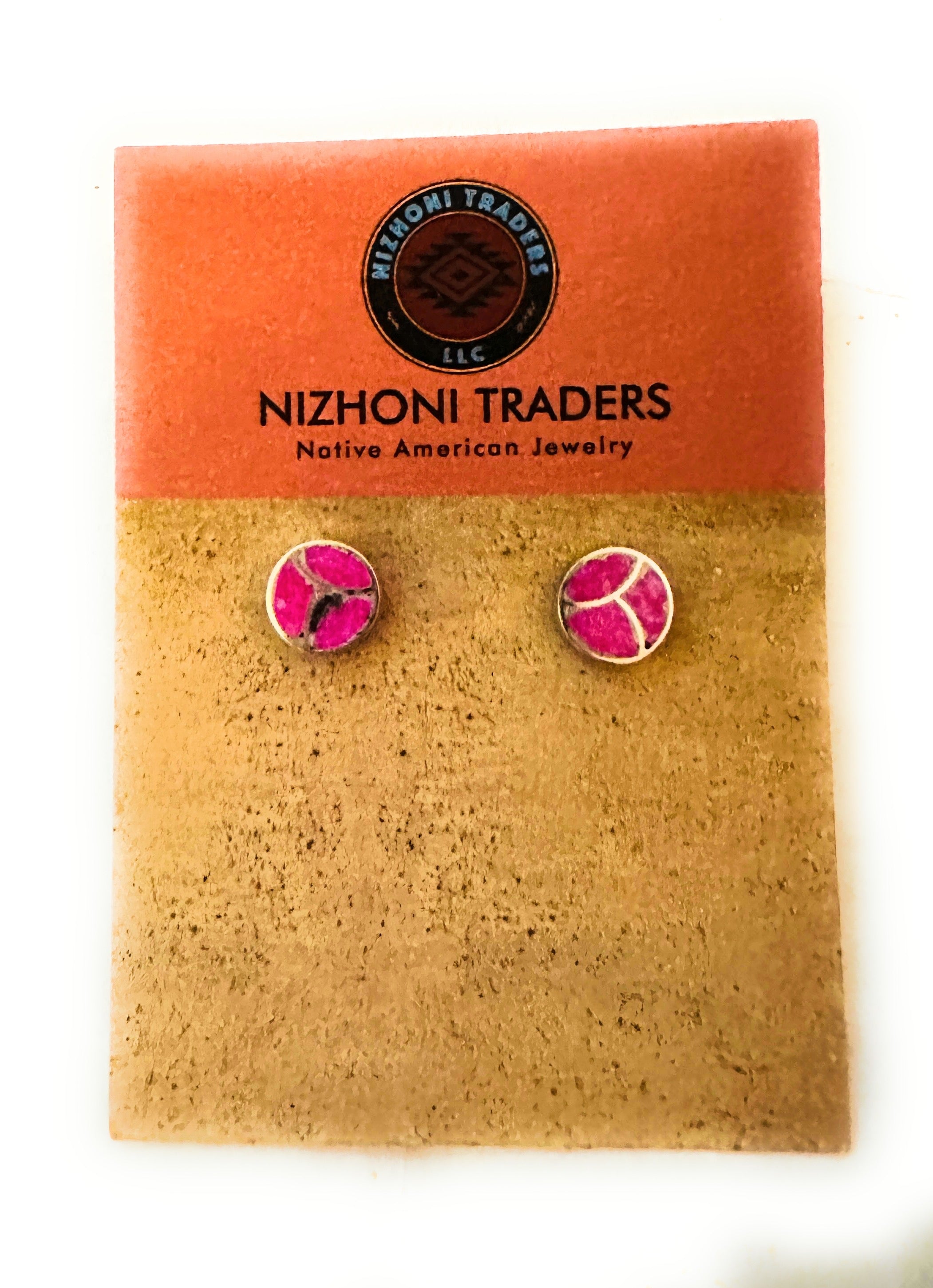 Zuni Pink Opal & Sterling Silver Inlay Stud Earrings