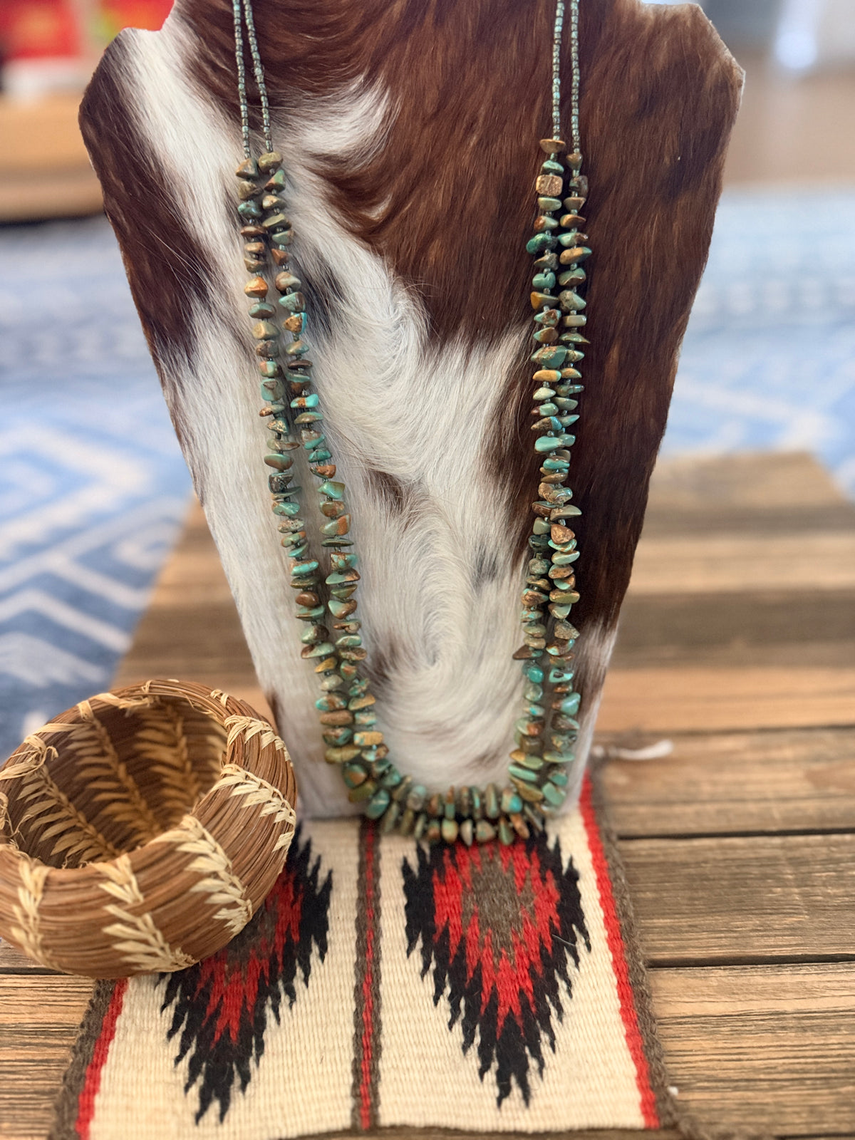 Old Pawn Handcrafted Turquoise Double Stranded Beaded 30” Necklace