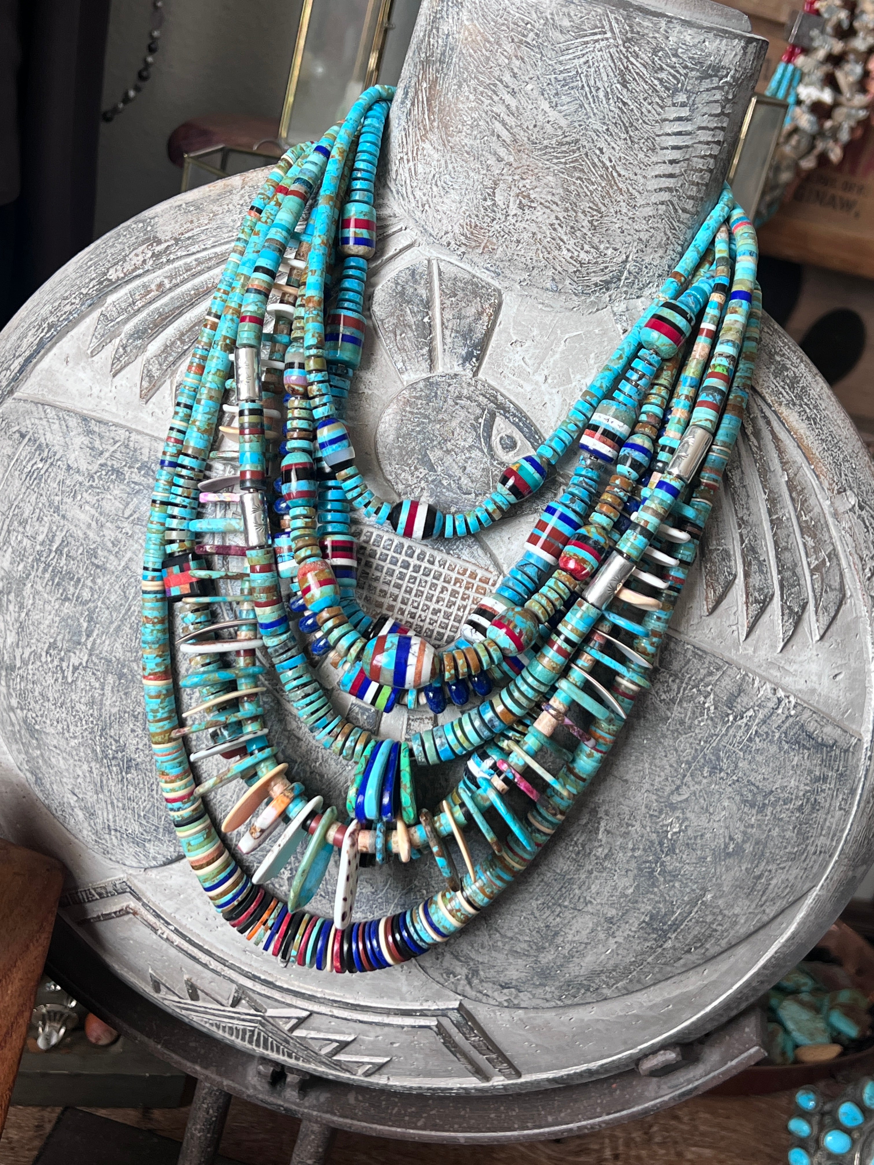 Ronald Chavez Handcrafted Multistone Heishi Beaded Santo Domingo Neckl
