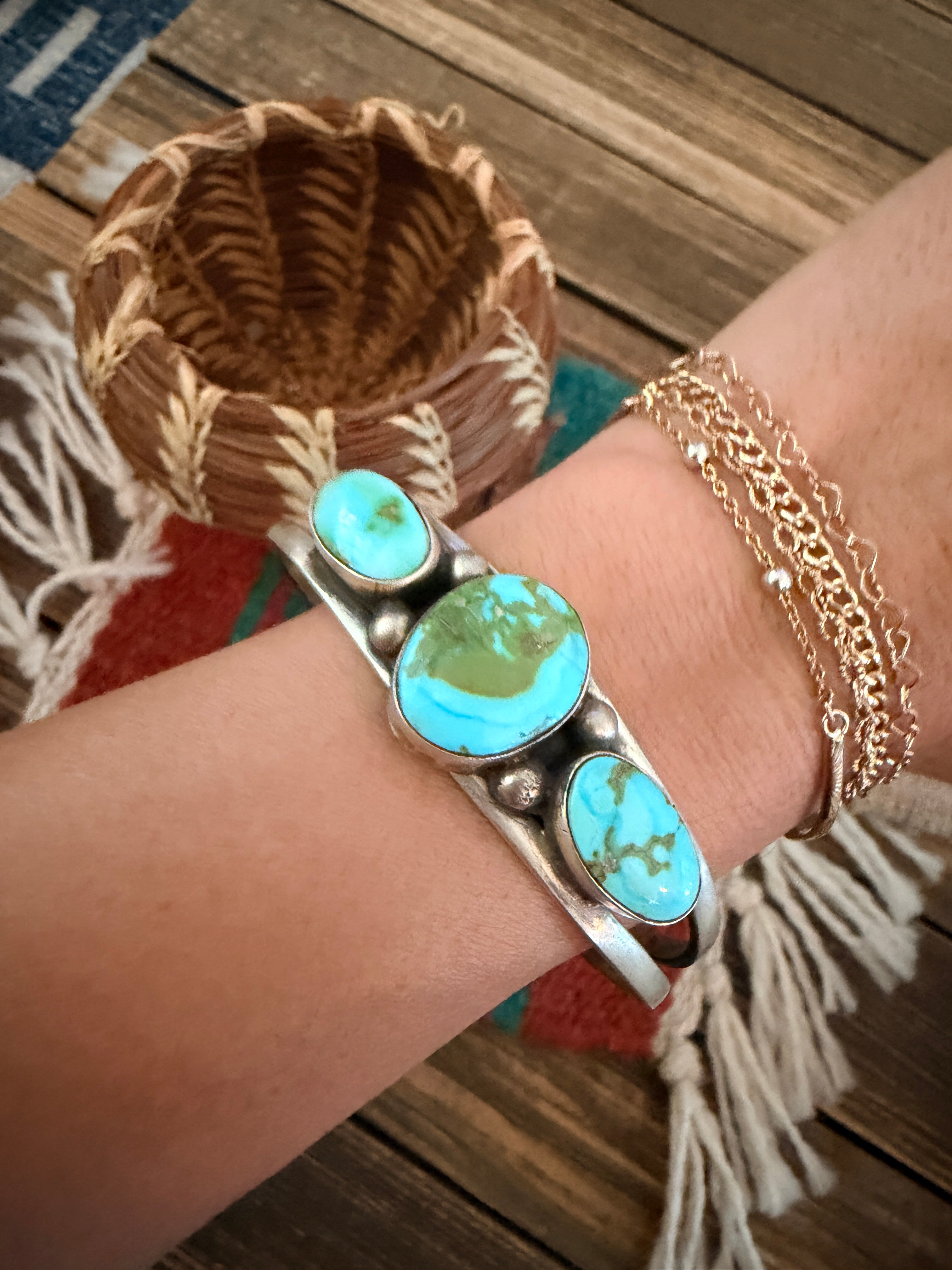 Handcrafted Turquoise & Sterling Silver Cuff Bracelet by Kathleen Livingston