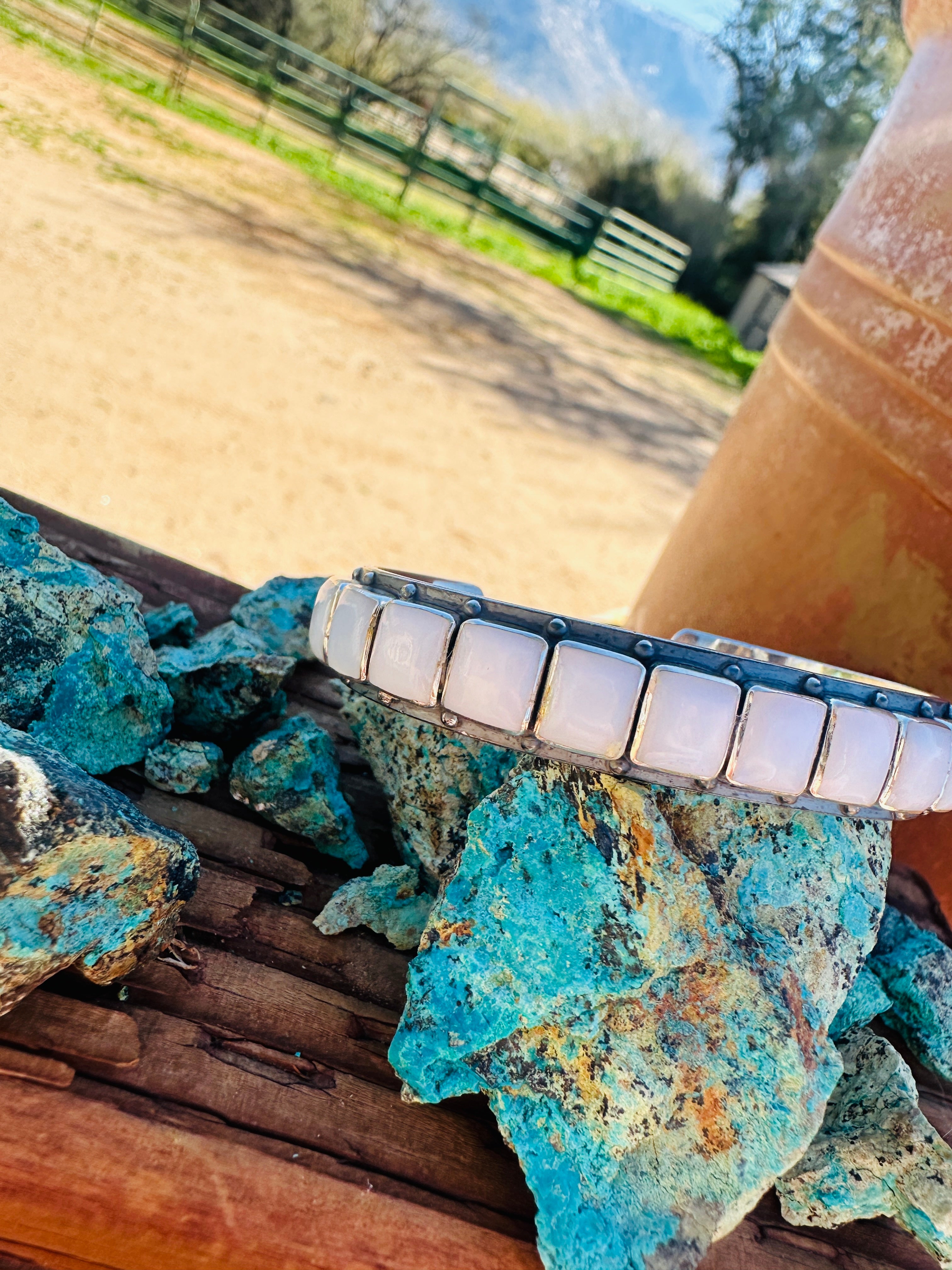 Handcrafted Sterling Silver and Mother of Pearl Cuff Bracelet by Federico Jimenez