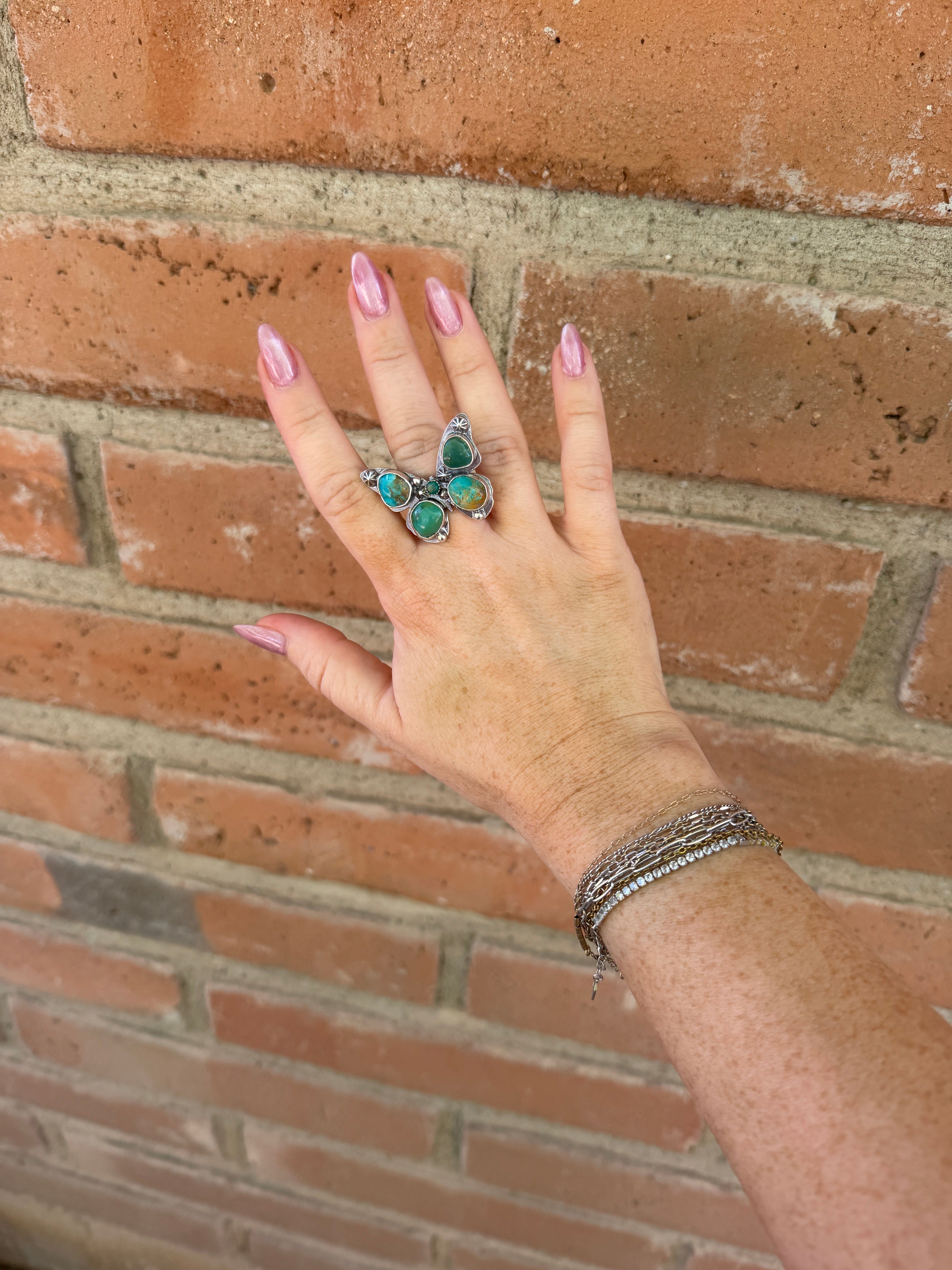 Handmade Turquoise Adjustable Butterfly Ring by Roaming Buffalo