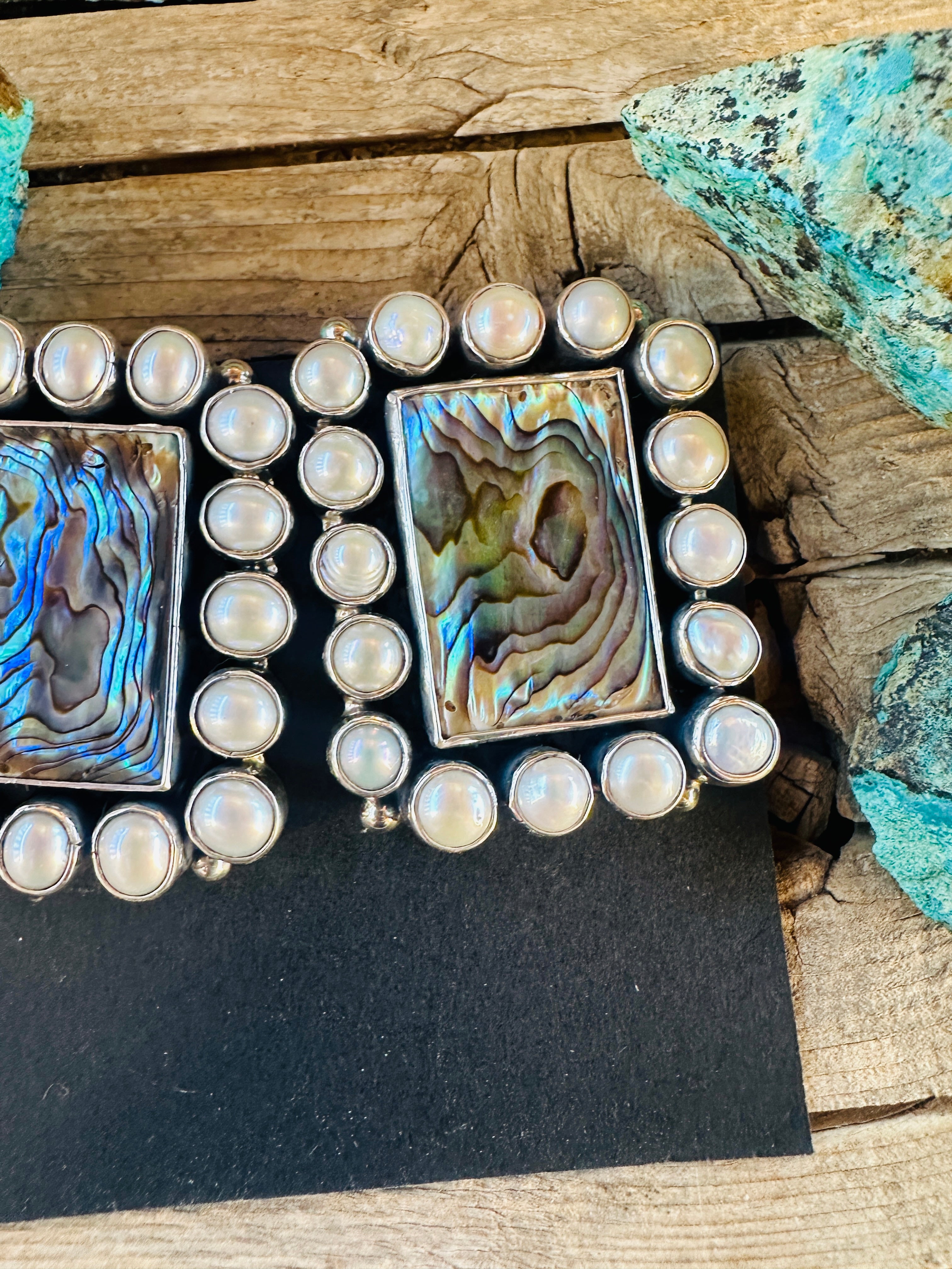 Handcrafted Abalone, Mother of Pearl & Sterling Silver Clip On Earrings by Federico Jimenez
