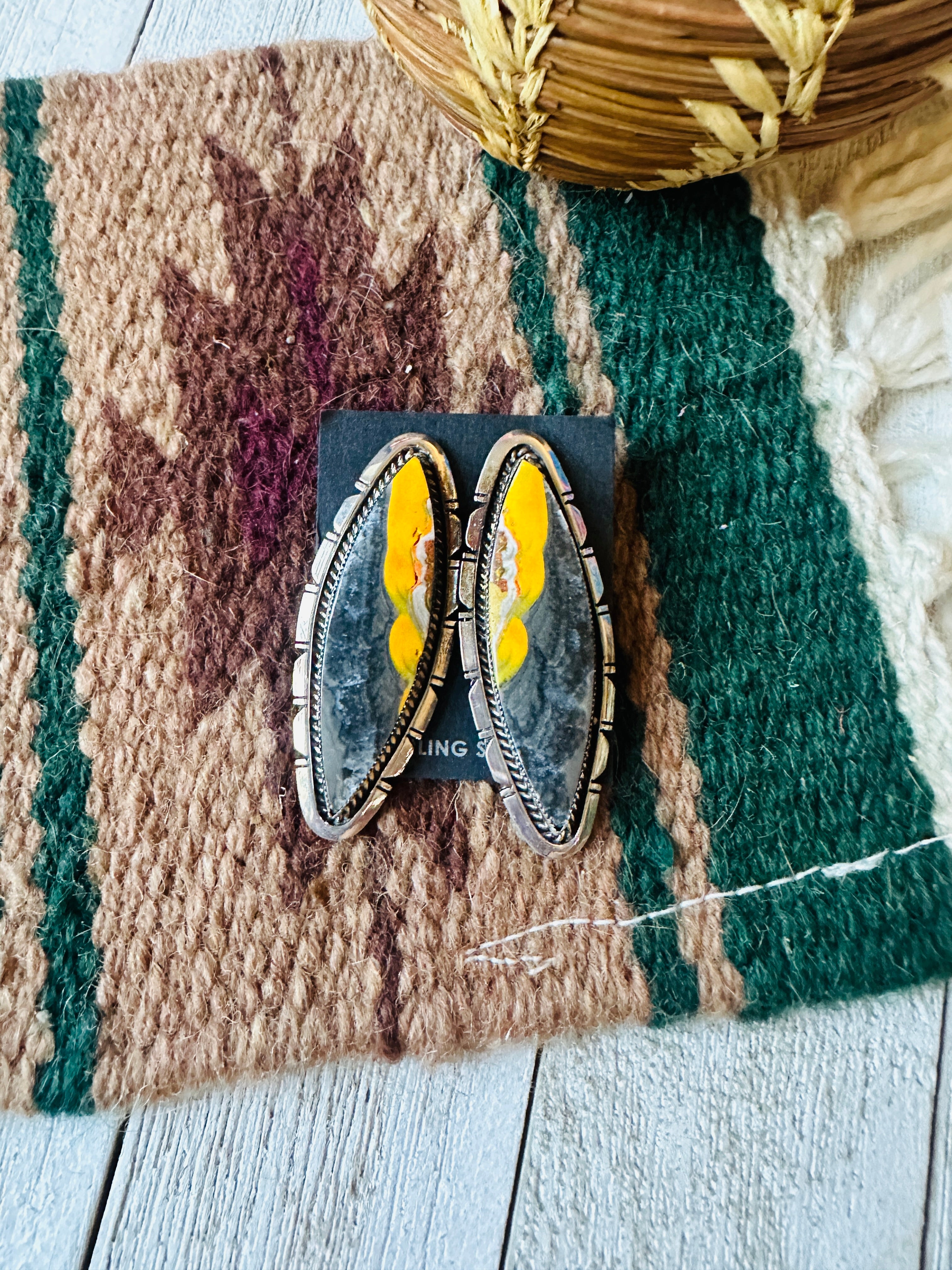 Navajo Bumblebee  & Sterling Silver Earrings by Wydell Billie