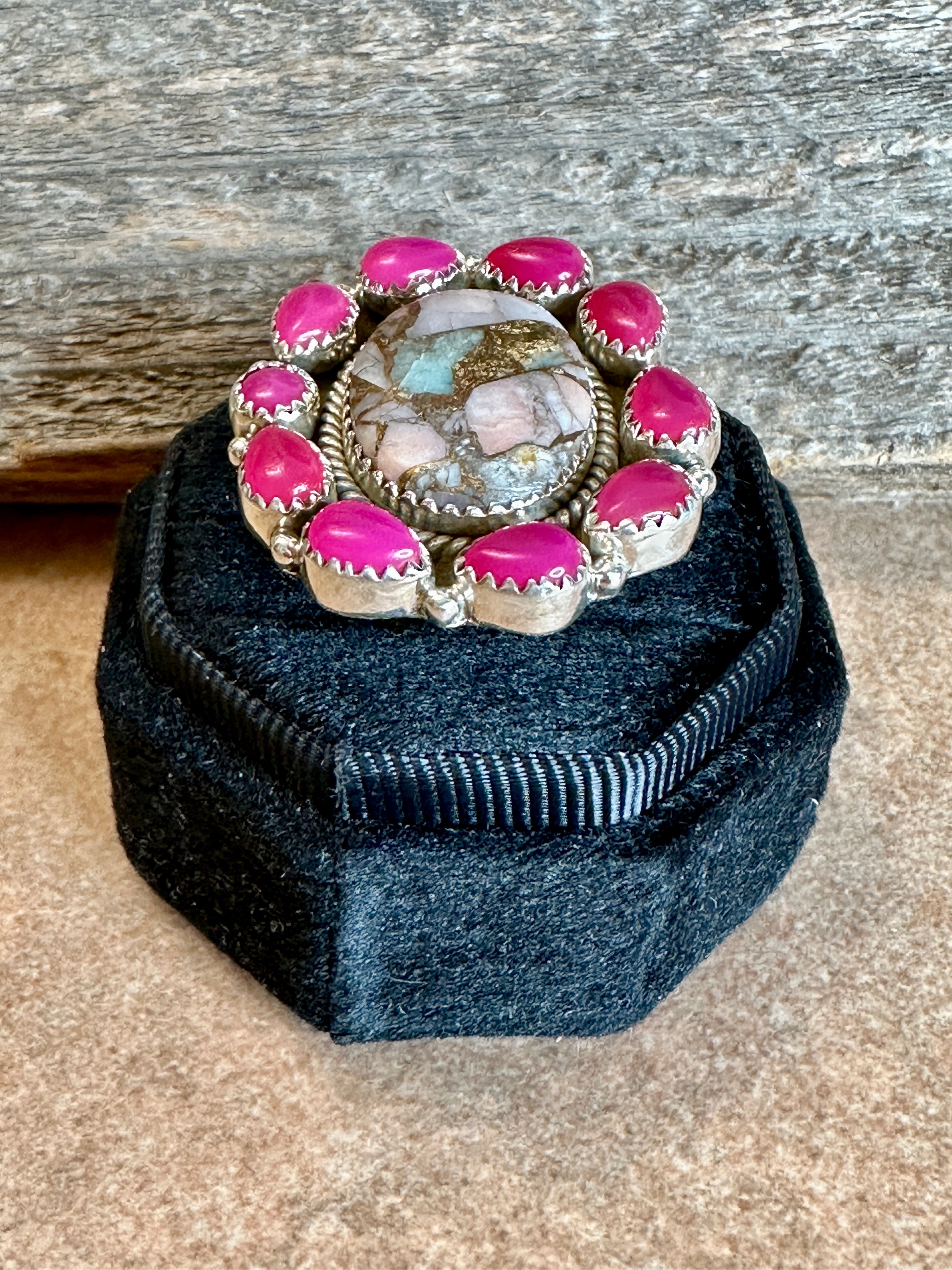 Handmade Pink Opal MultiStone Sterling Silver Adjustable Ring