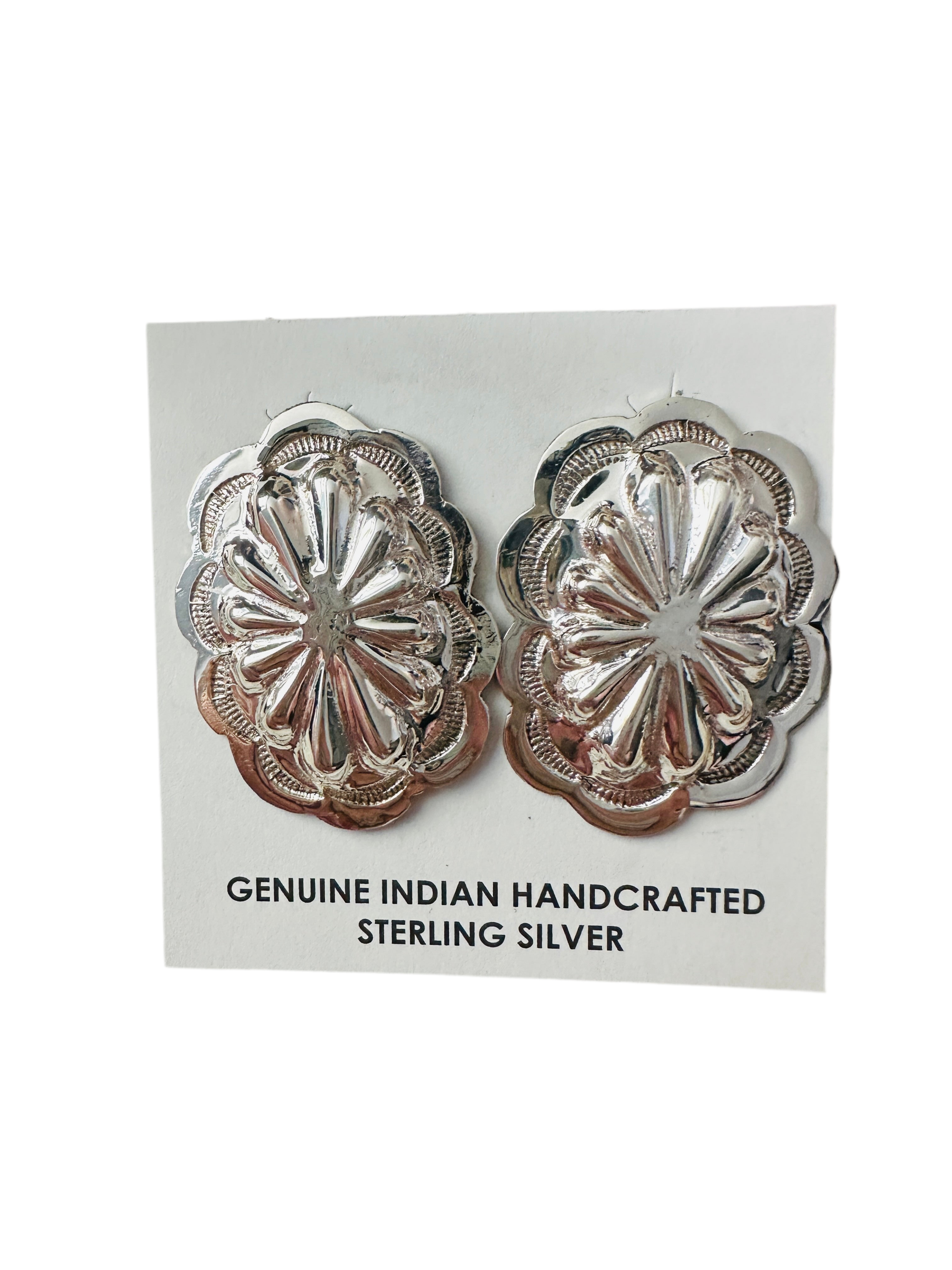 Handcrafted Hand Stamped Sterling Silver Concho Post Earrings