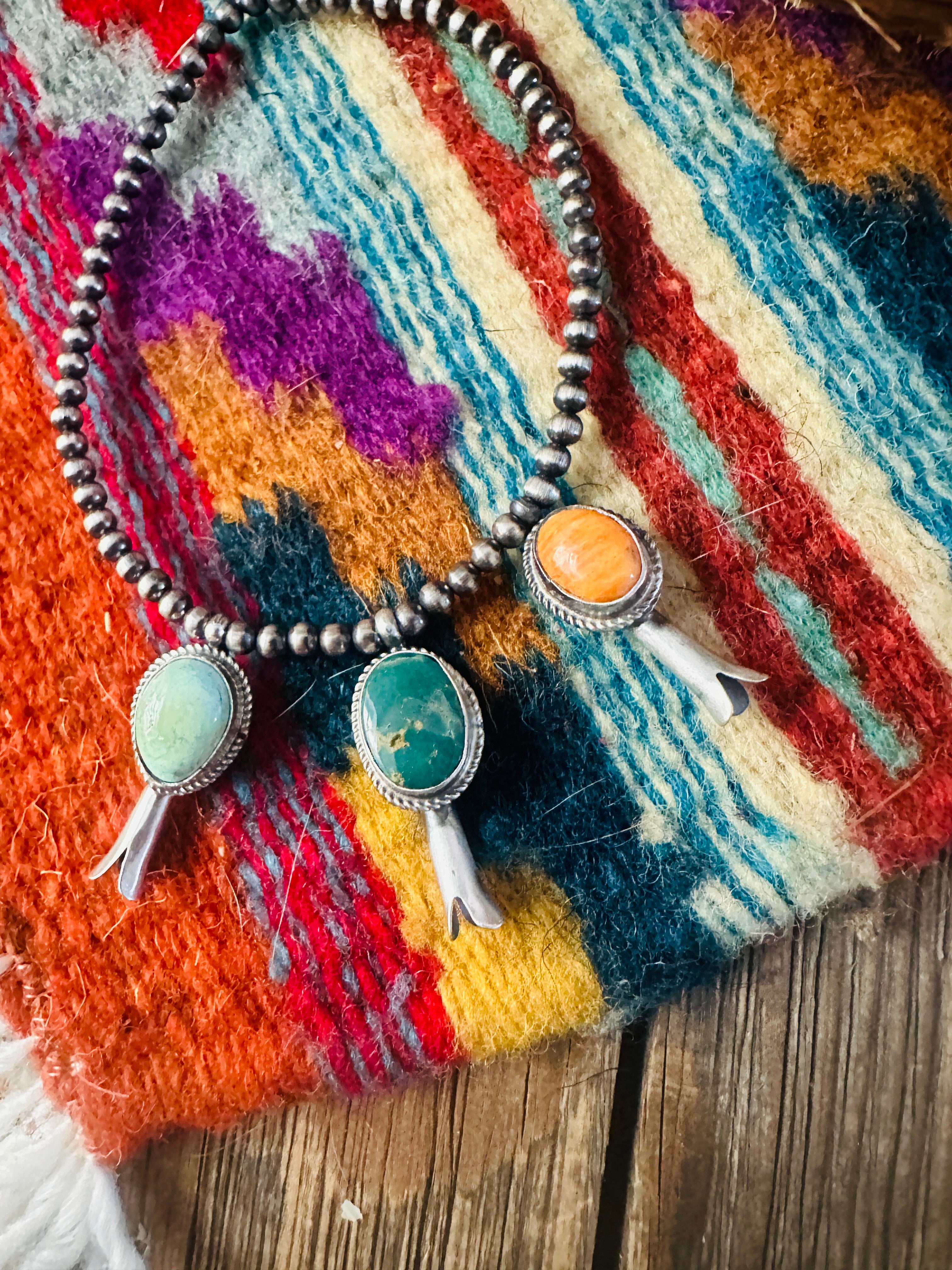 Handcrafted 3mm Sterling Silver Pearl, Turquoise & Spiny Oyster Blossom Stretch Bracelet