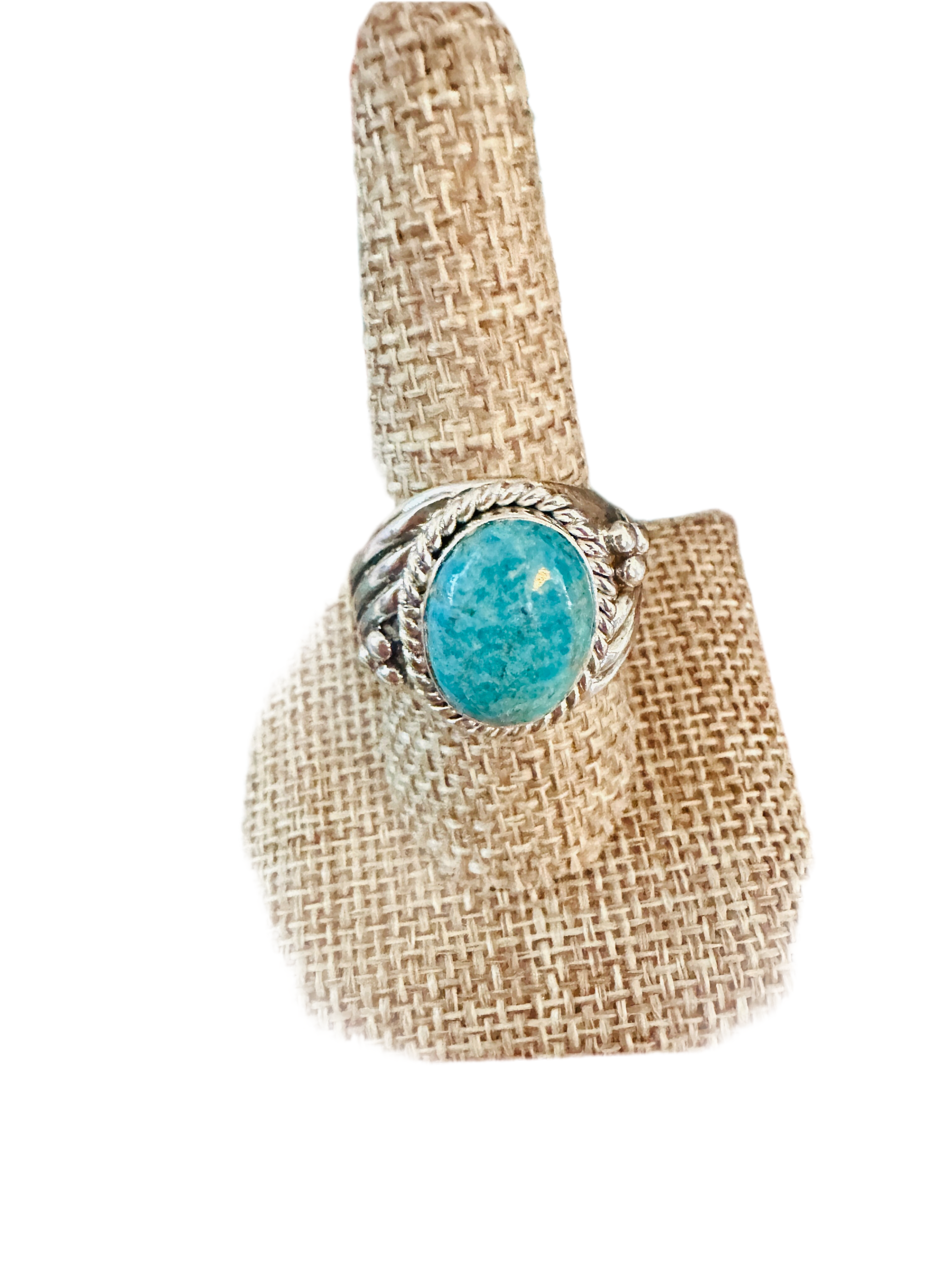 Handcrafted Turquoise & Sterling Silver Cigar Band Ring Size 9.75