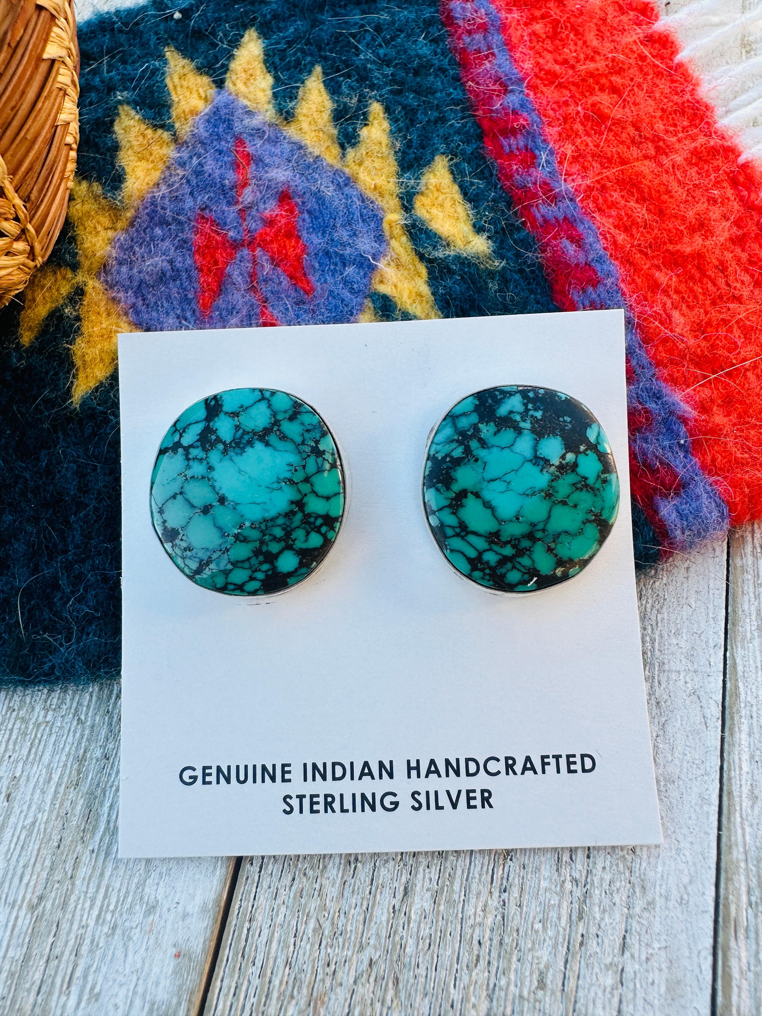 Handcrafted Kingman Web Turquoise & Sterling Silver Post Earrings