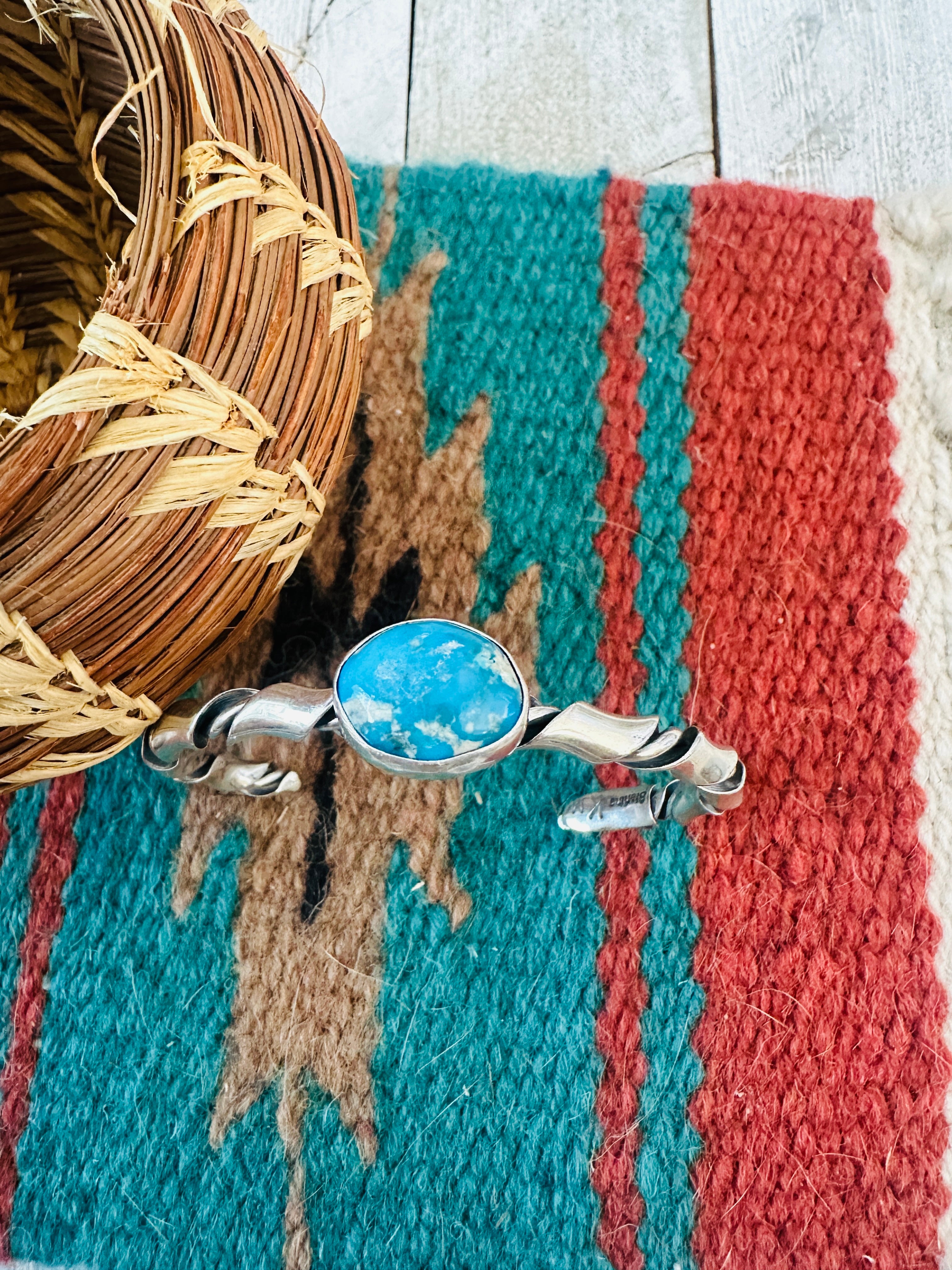 Handcrafted Twisted Sterling Silver & Turquoise Cuff Bracelet