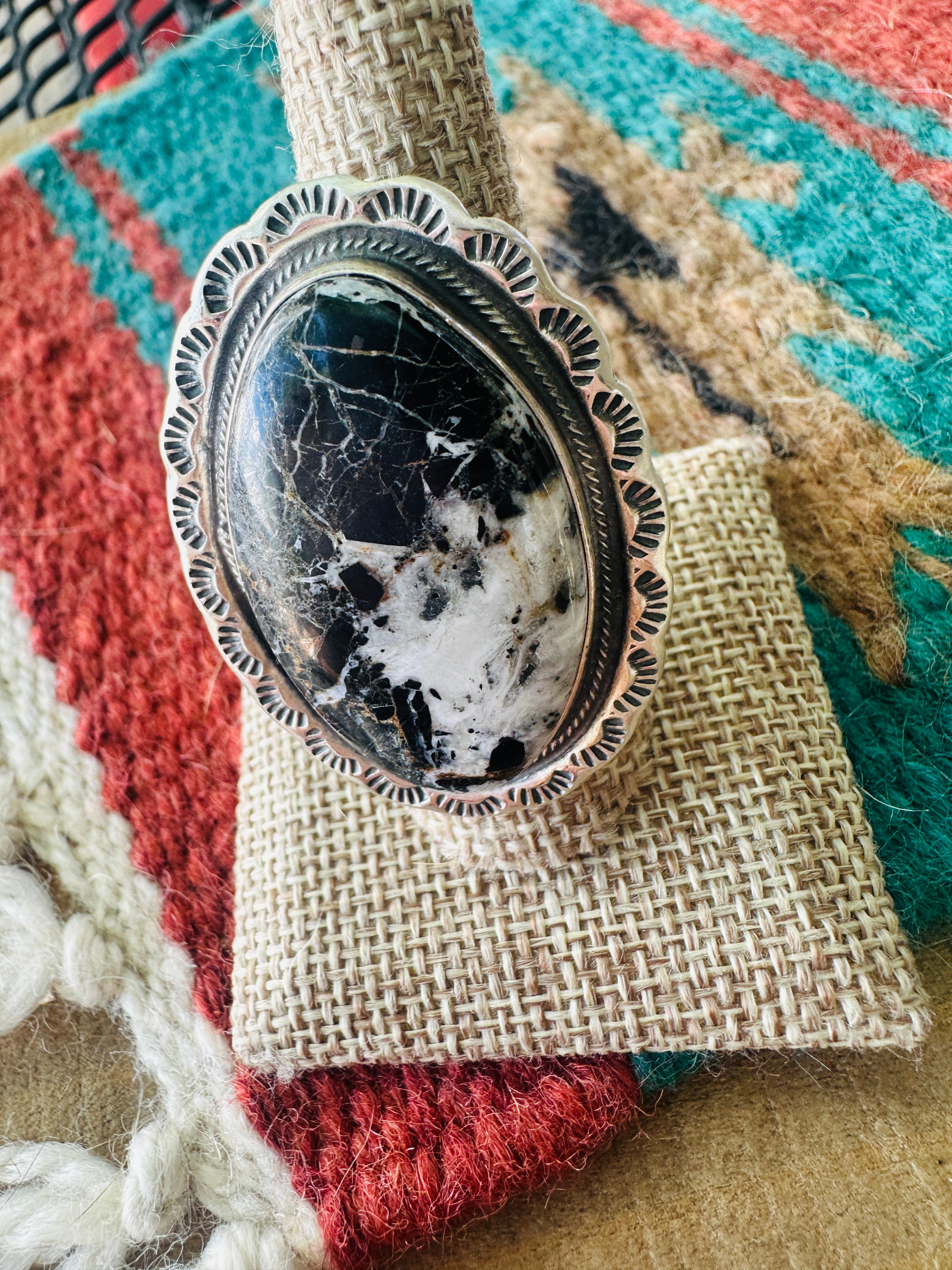 Handcrafted Sterling Silver and White Buffalo Adjustable Ring by Thomas Francisco