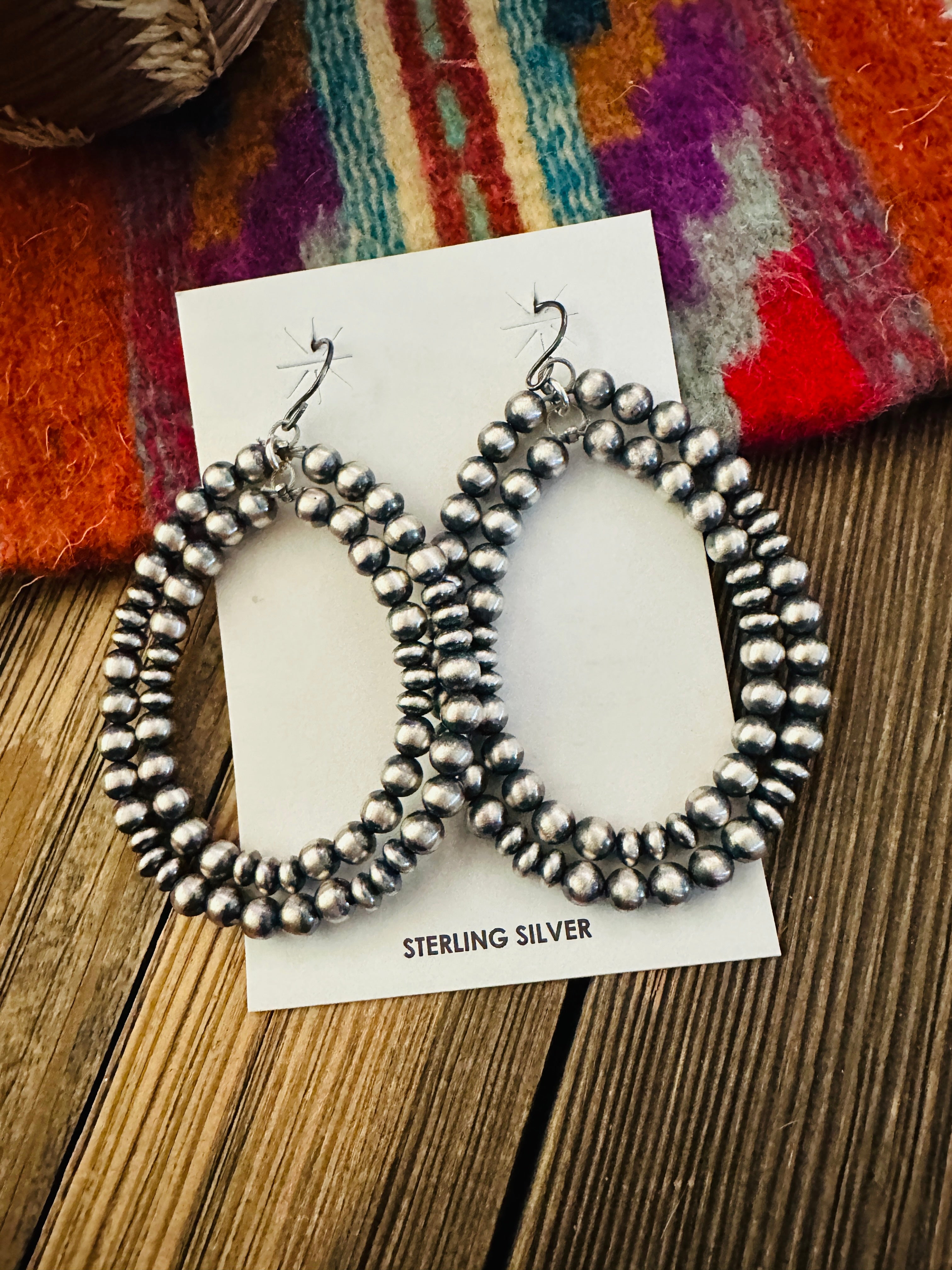 Handcrafted Sterling Silver Pearl Beaded Dangle Hoop Earrings