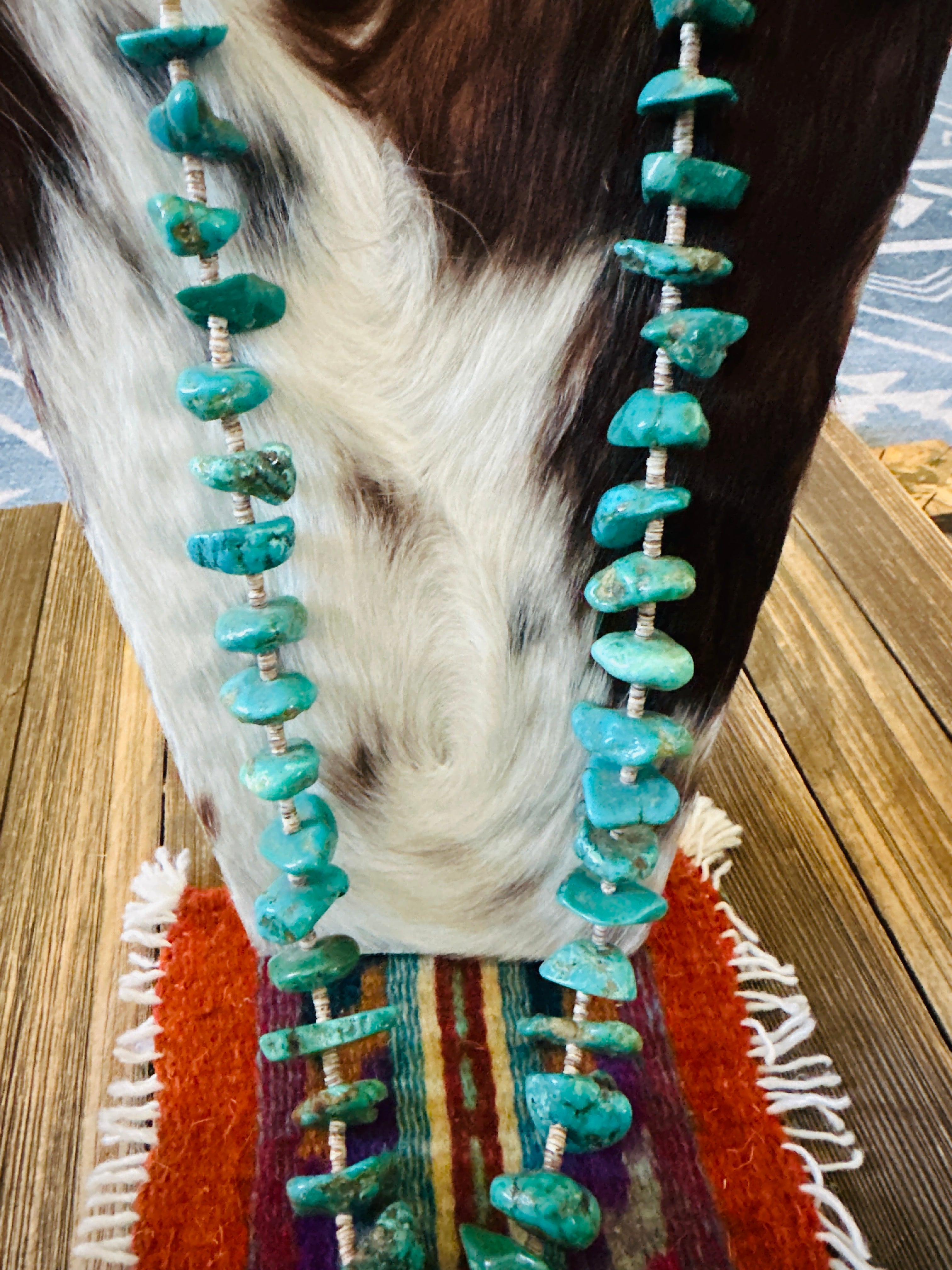 Old Pawn Handcrafted Turquoise & Heishi  Beaded 33” Necklace