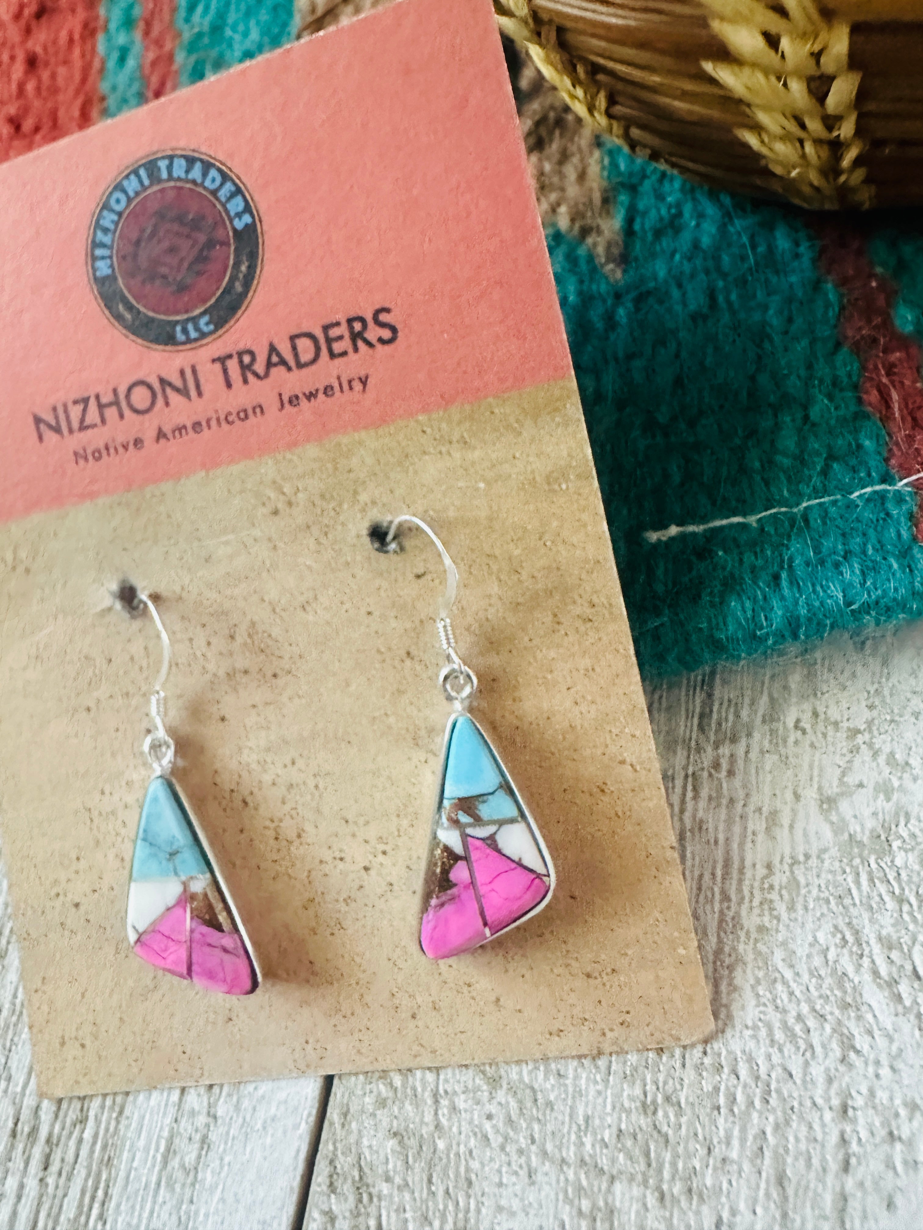 Handcrafted Cotton Candy and Sterling Silver Inlay Dangle Earrings