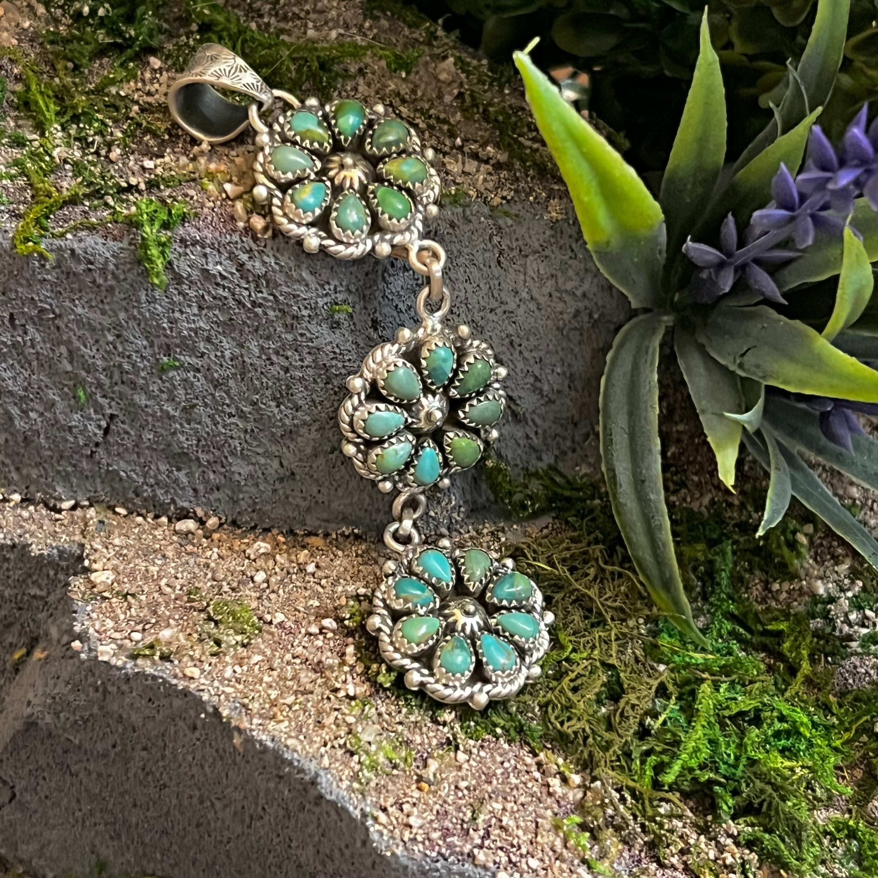 Handmade Sterling Silver & Turquoise 3-Layer Cluster Pendant