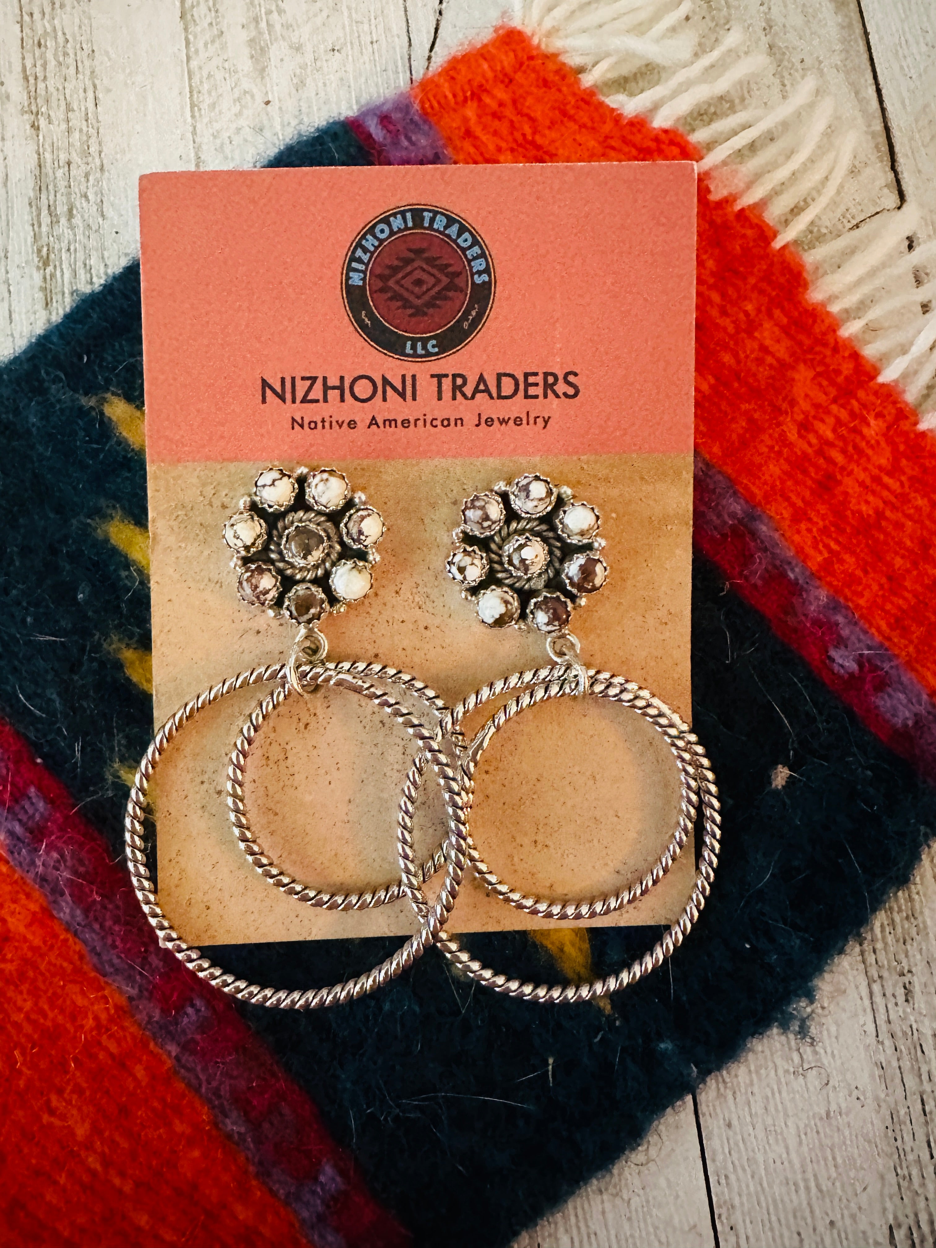 Handmade Wild Horse & Sterling Silver Hoop Earrings Signed Nizhoni