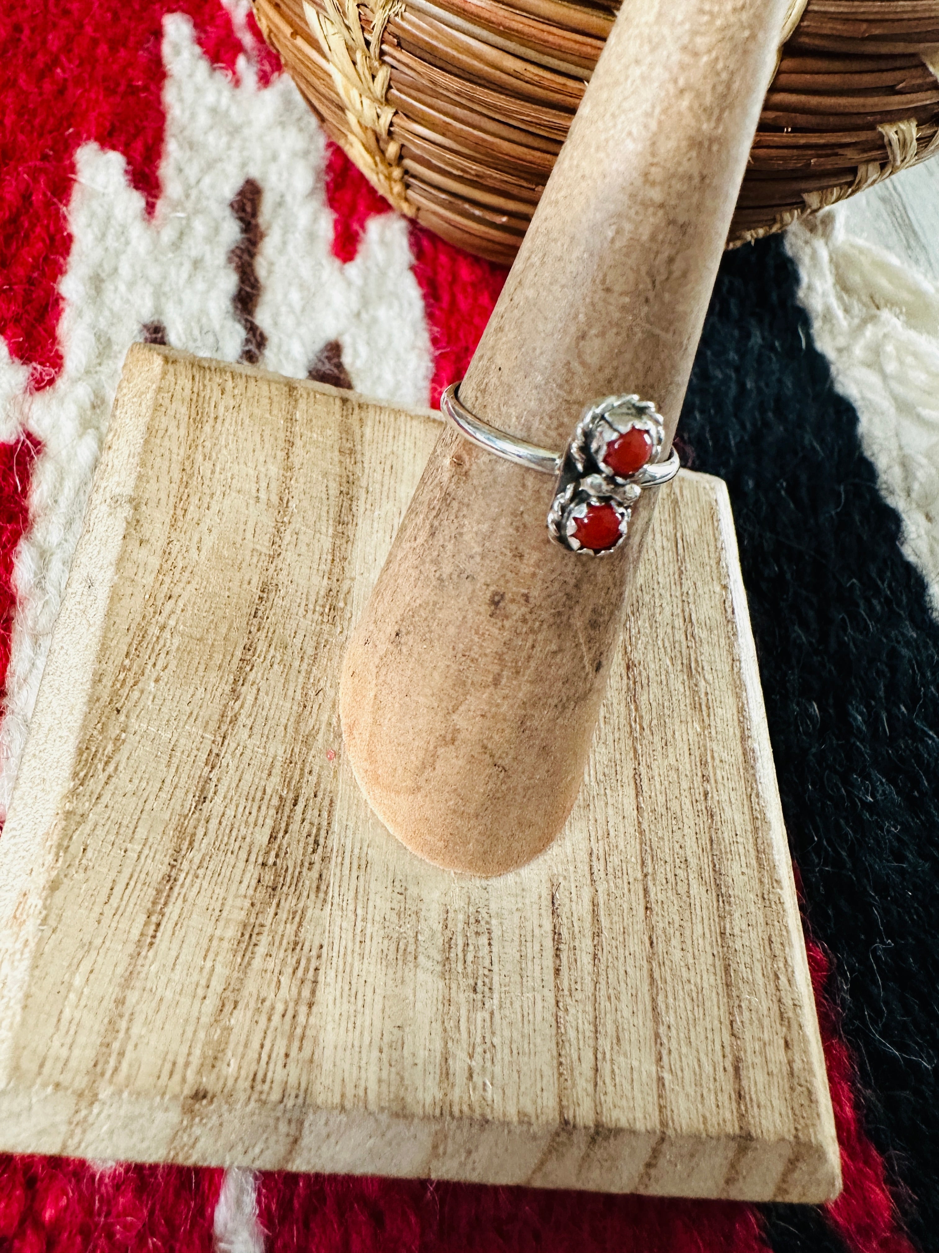 Navajo Sterling Silver & Coral Ring