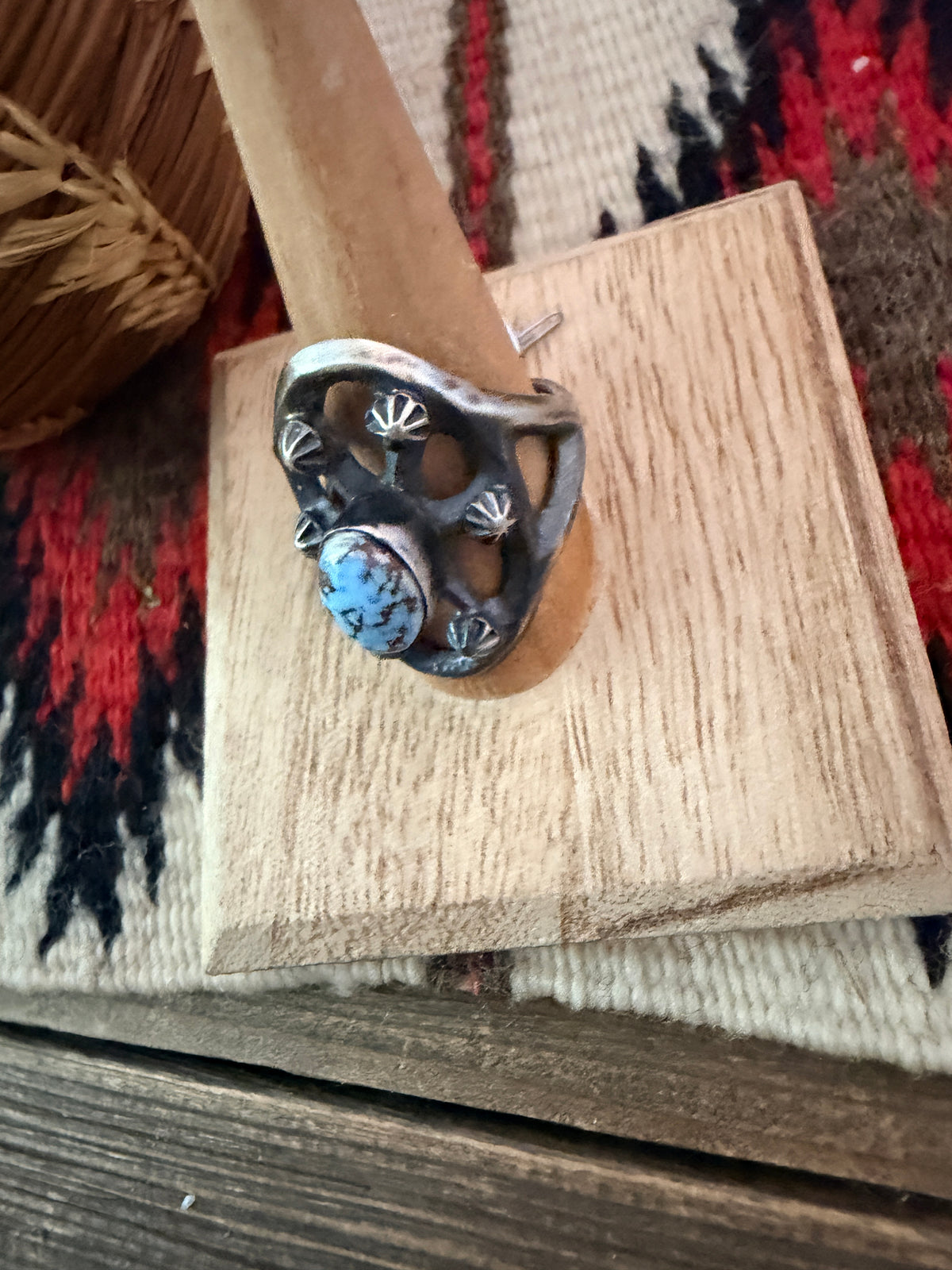 Handcrafted Golden Hills Turquoise and Sterling Silver Ring size 11.5 by Chimney Butte