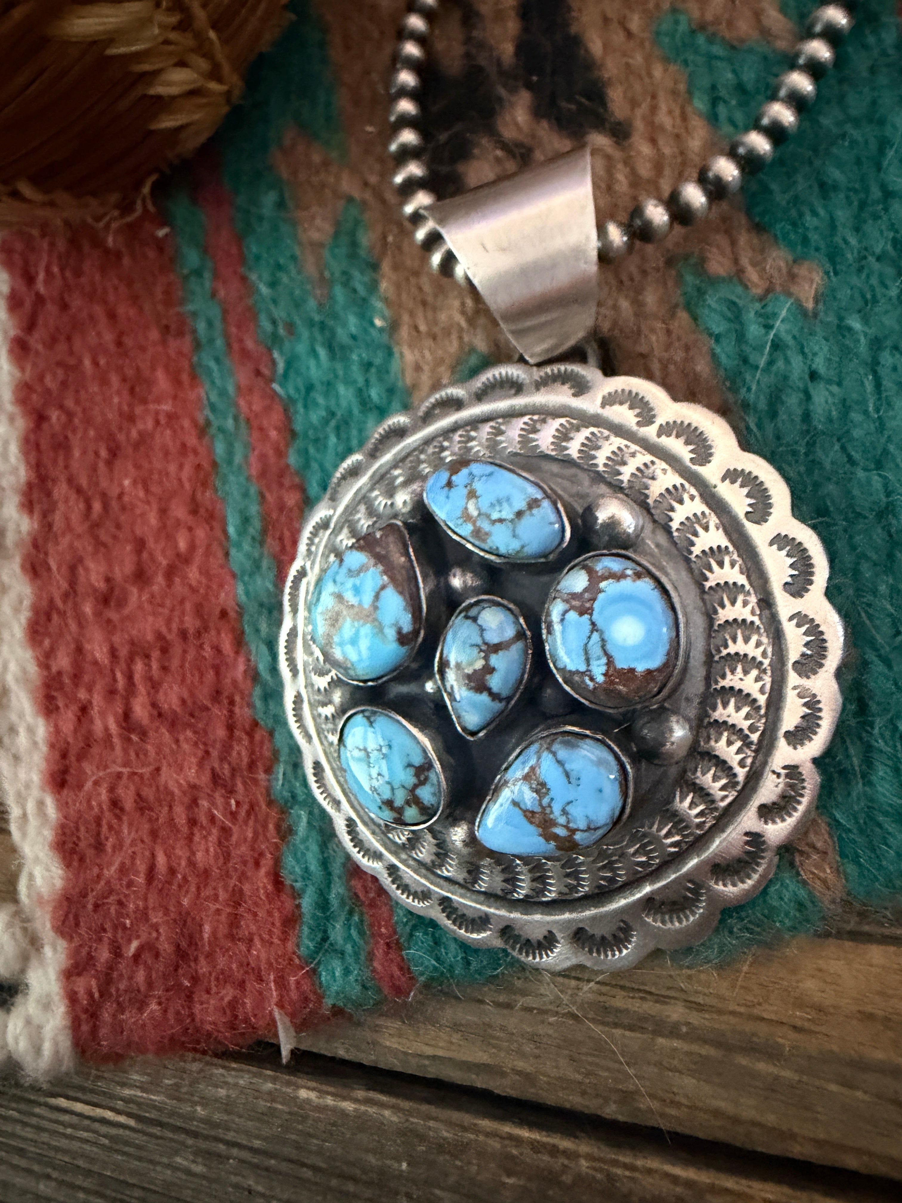 Handcrafted Sterling Silver & Golden Hills Turquoise Concho Pendant by Chimney Butte