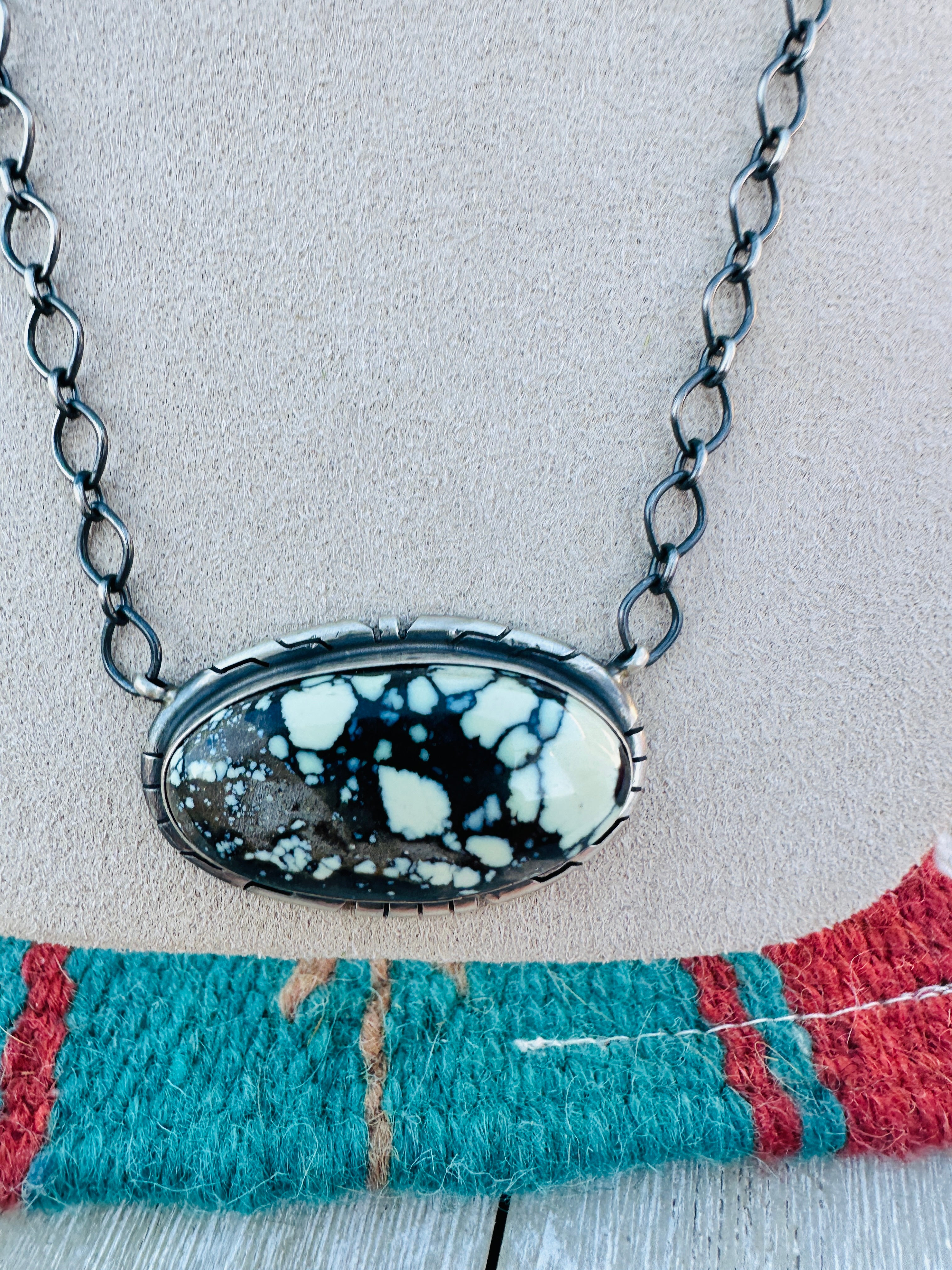 Handcrafted Sterling Silver 18” Link Chain & Tibetan Turquoise Necklace