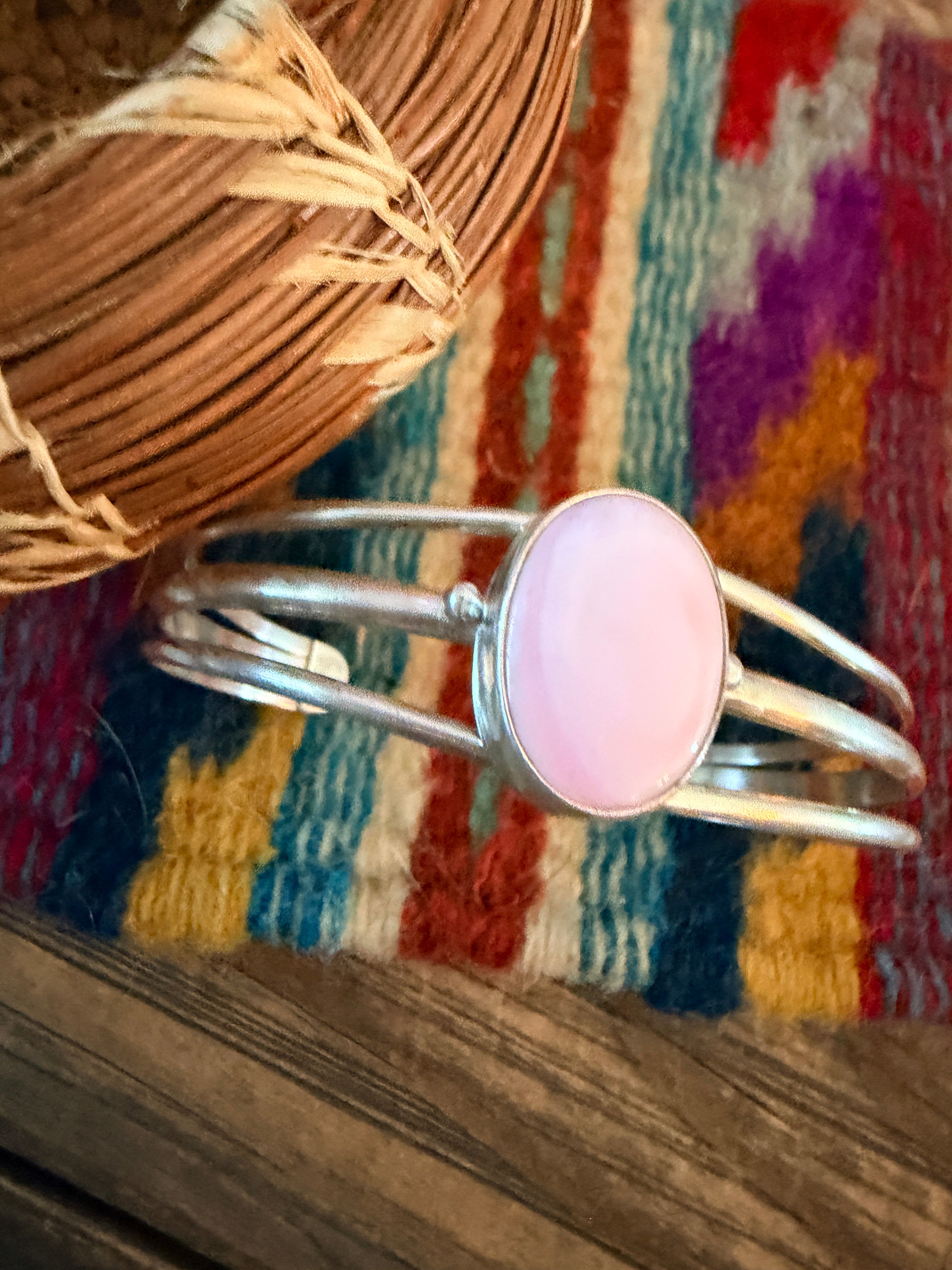 Handcrafted Queen Pink Conch & Sterling Silver Cuff Bracelet