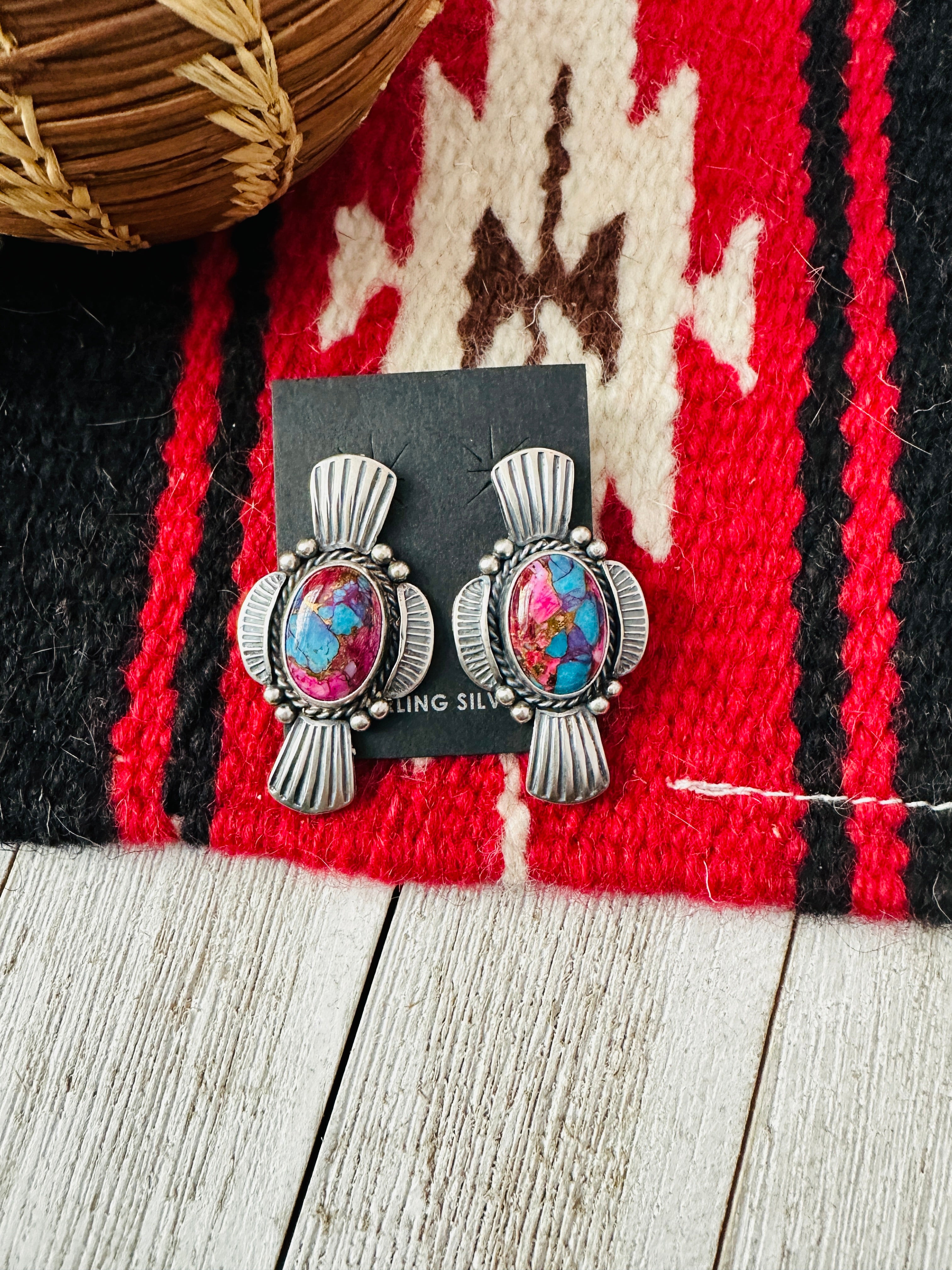 Navajo Pink Dream Mojave & Sterling Silver Post Earrings