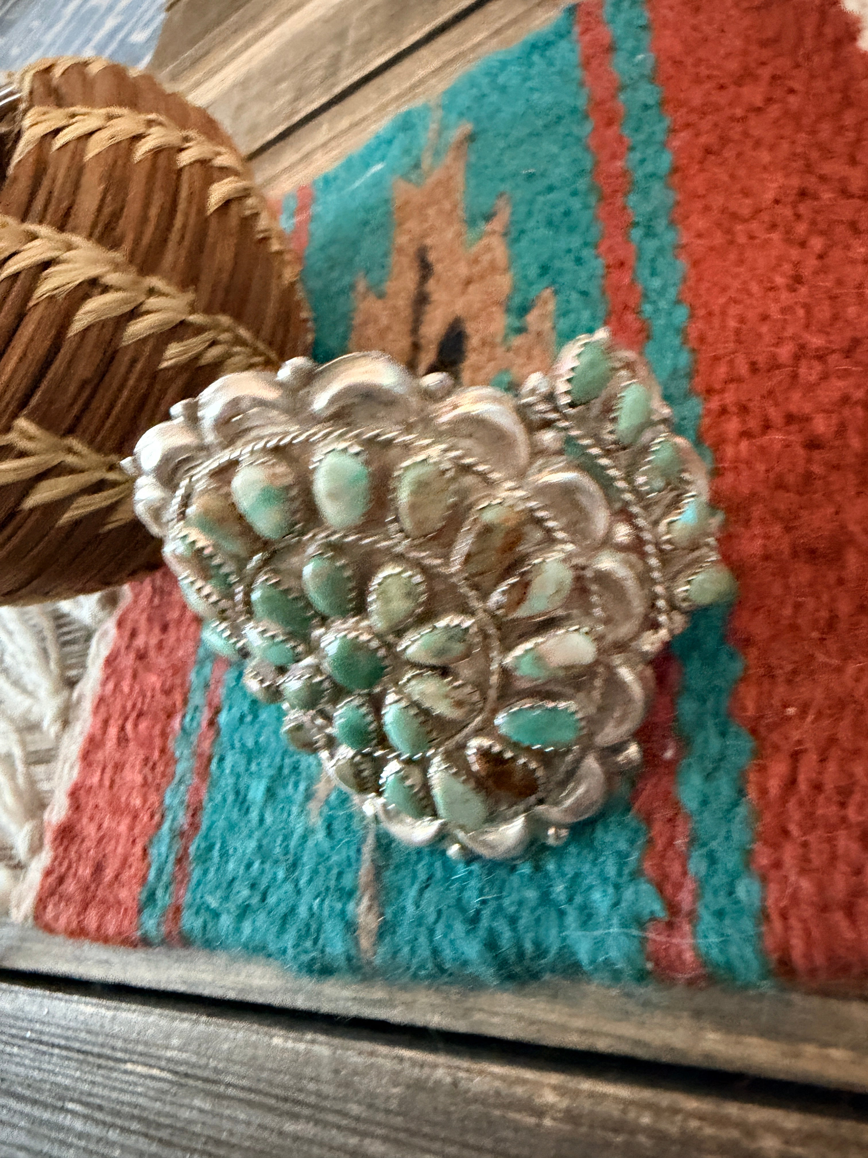 Handcrafted Turquoise & Sterling Silver Cluster Cuff Bracelet By Danny L. Wauneka