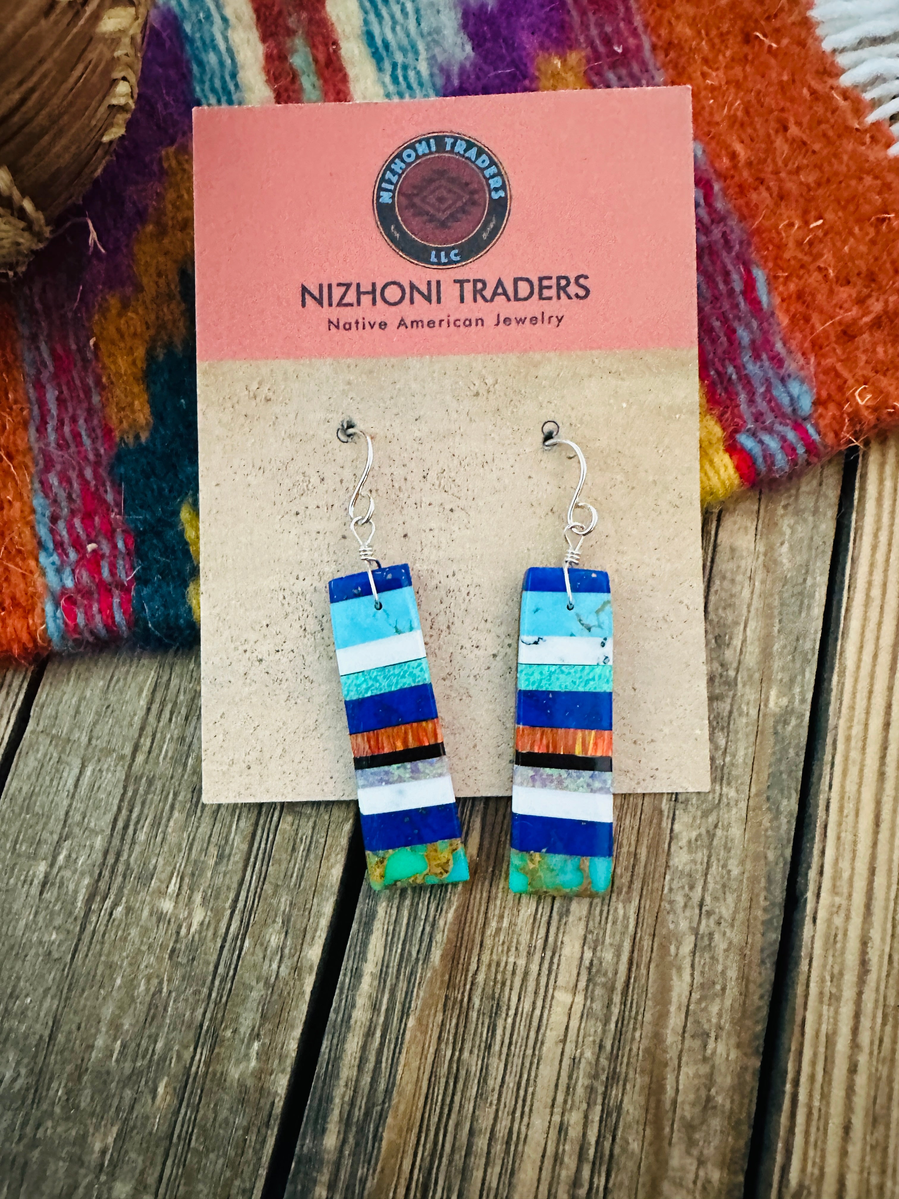 Handcrafted Multi Stone Inlay Slab Dangle Earrings