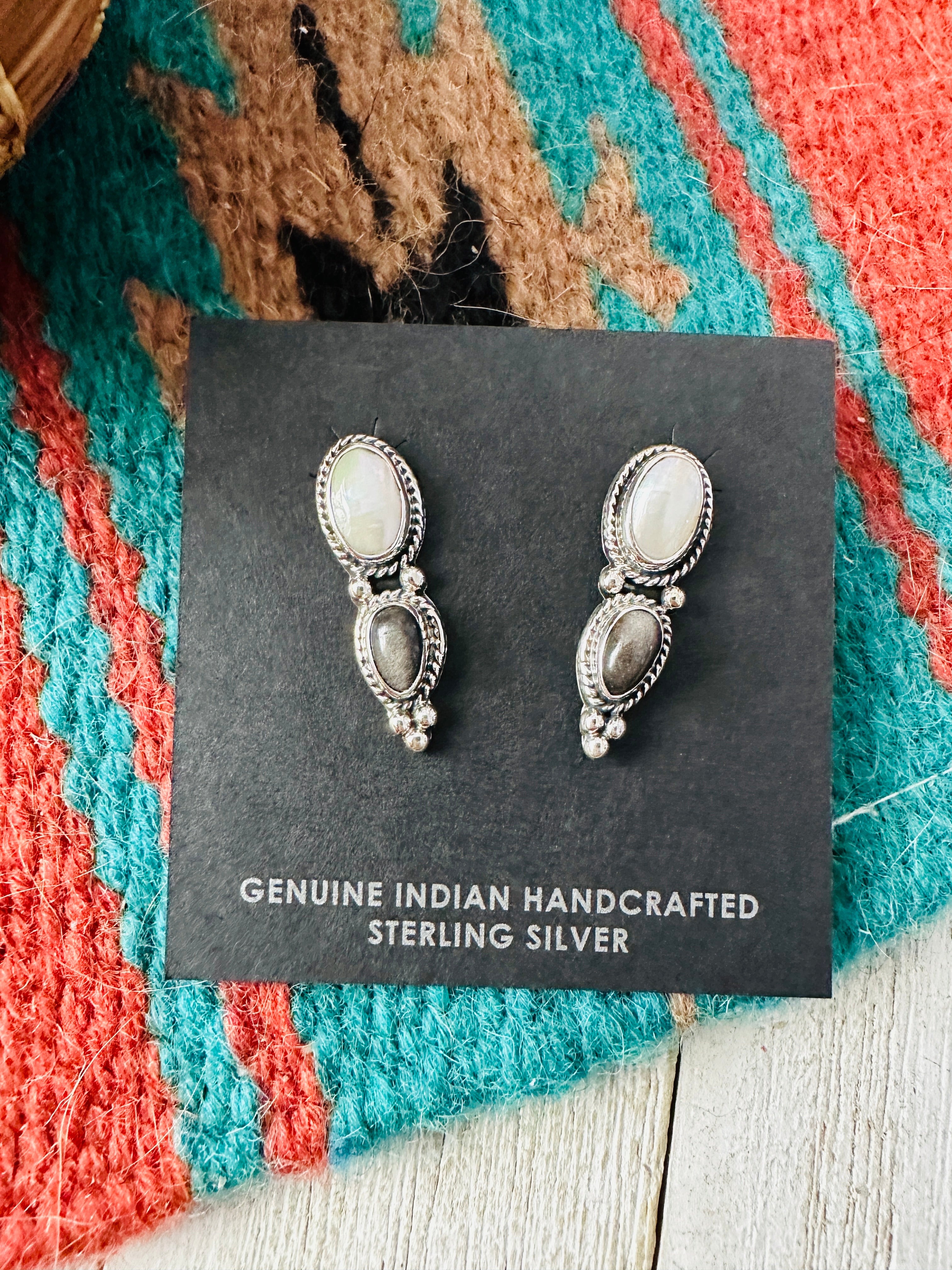 Navajo Sterling Silver, Pearl & Hematite Post Earrings