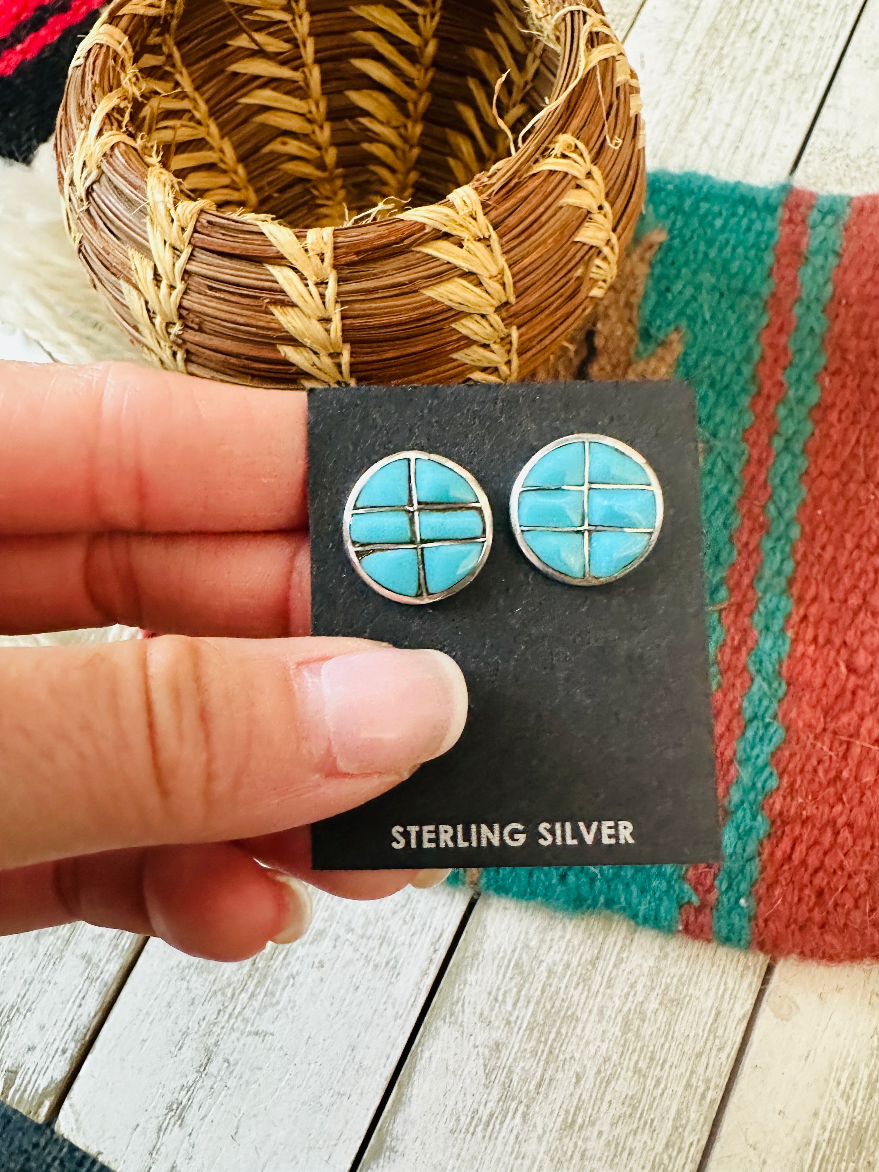 Handcrafted Turquoise & Sterling Silver Inlay Post Earrings