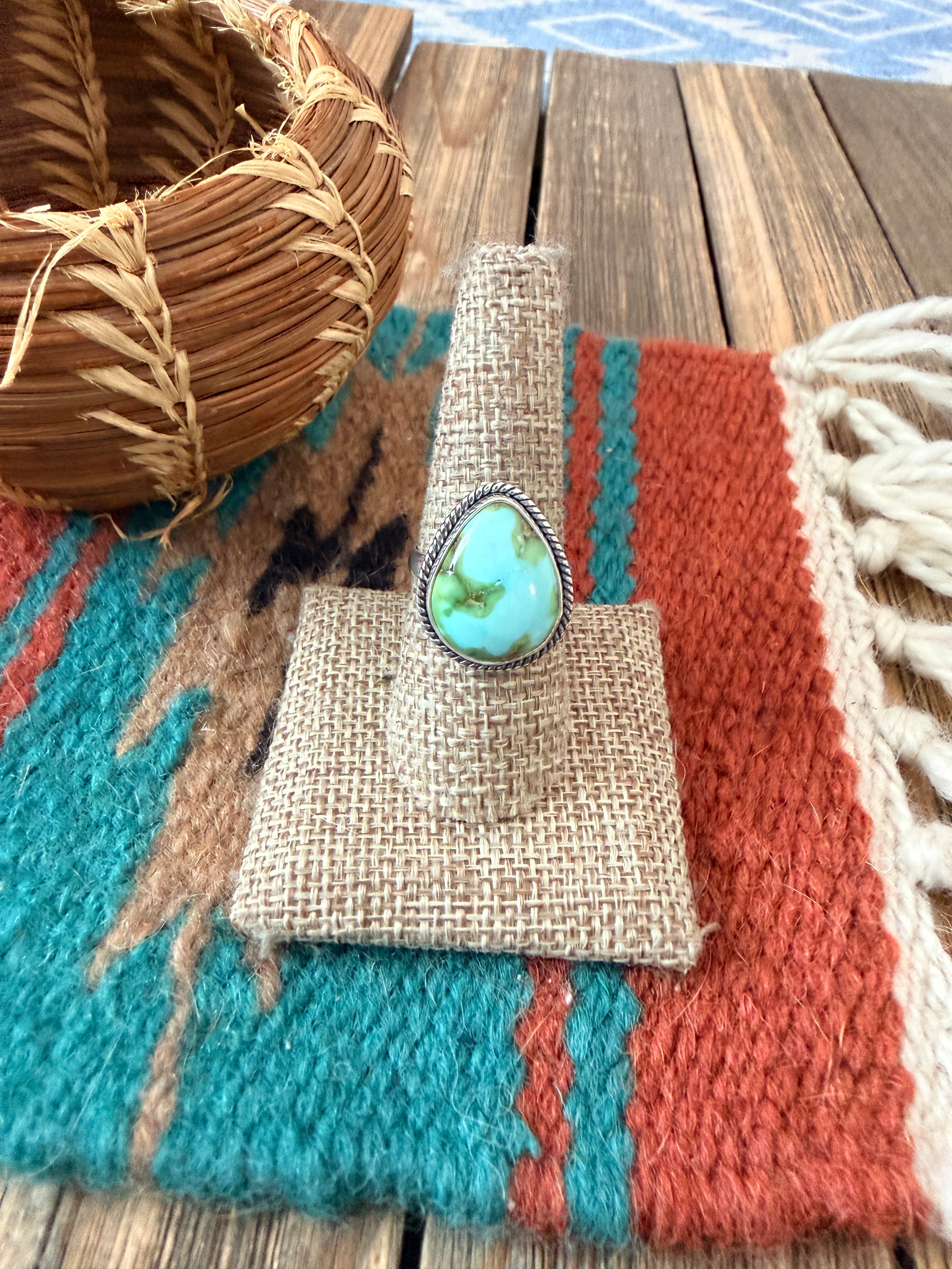 Handcrafted Sonoran Mountain Turquoise & Sterling Silver Ring Size 8.75