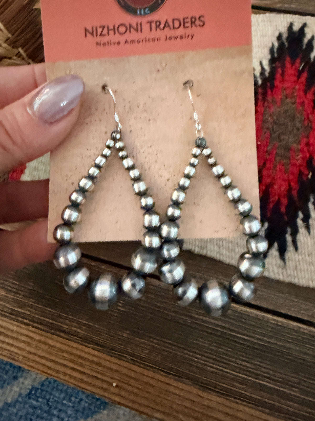 Handcrafted Sterling Silver Pearl Beaded Dangle Hoop Earrings