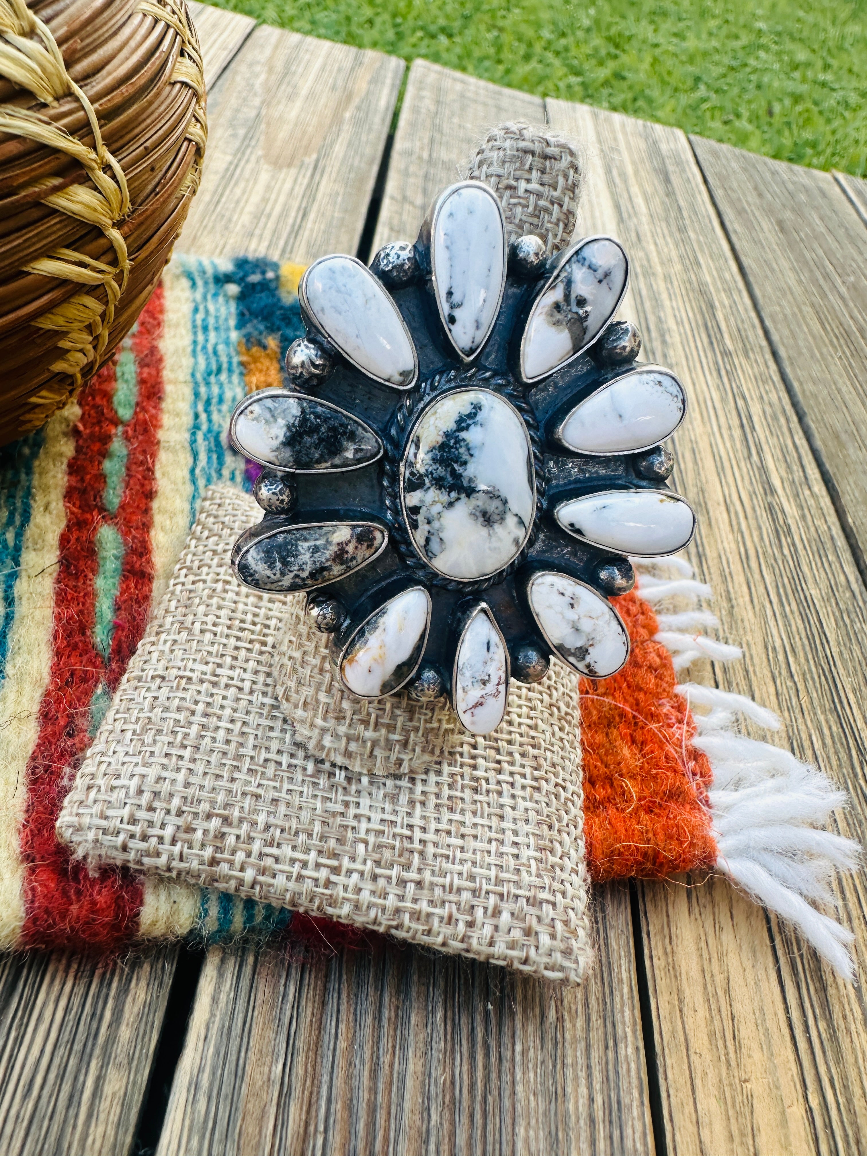 Handcrafted White Buffalo & Sterling Silver Adjustable Ring